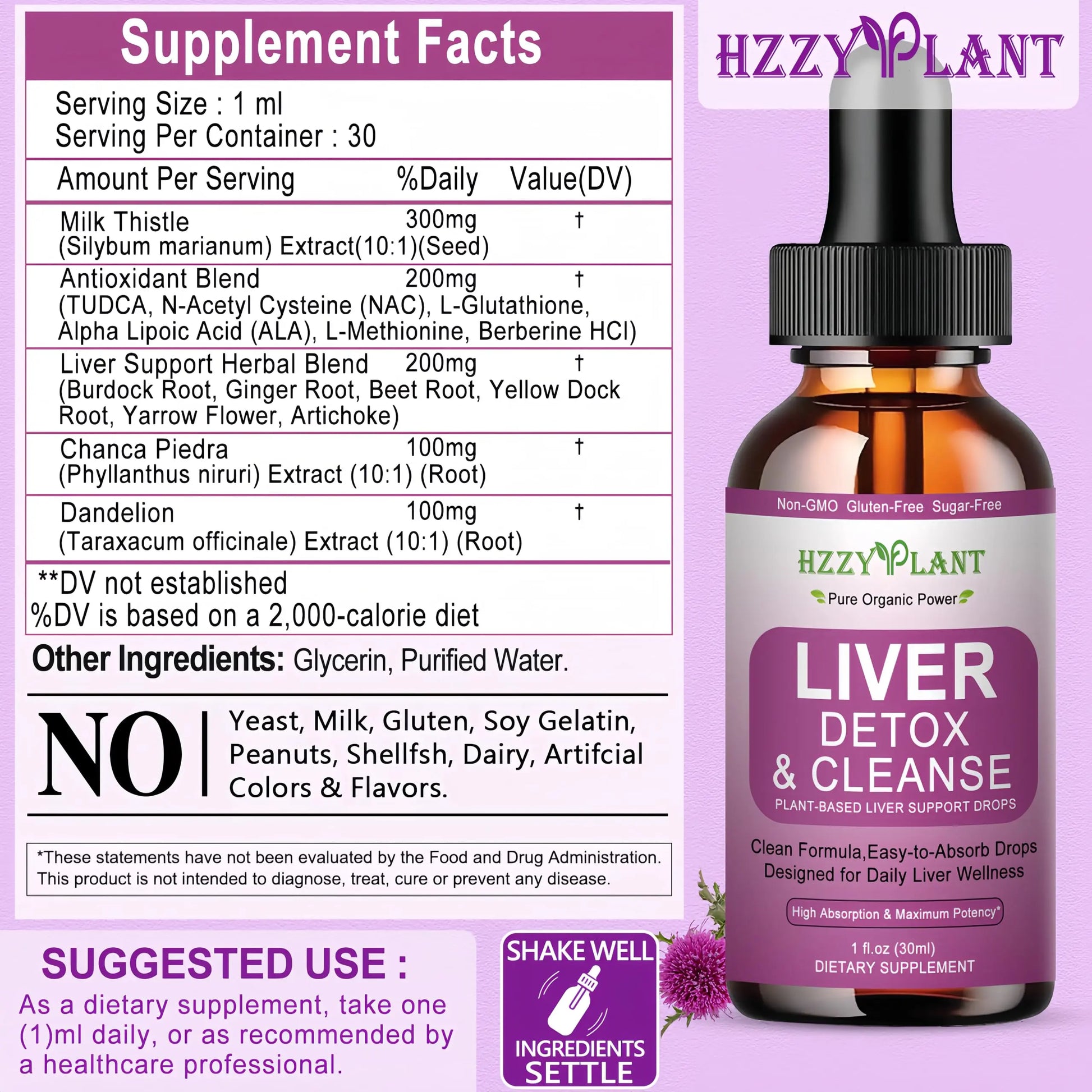 Liver Cleanse Detox & Repair Drops - Liquid Liver Support Tincture with Milk Thistle, Dandelion, Artichoke, TUDCA, NAC, Chanca Piedra - 15-in-1 Advanced Liver Detox Health Supplement - Vegan, Non-GMO HZZYPLANTnz supplements