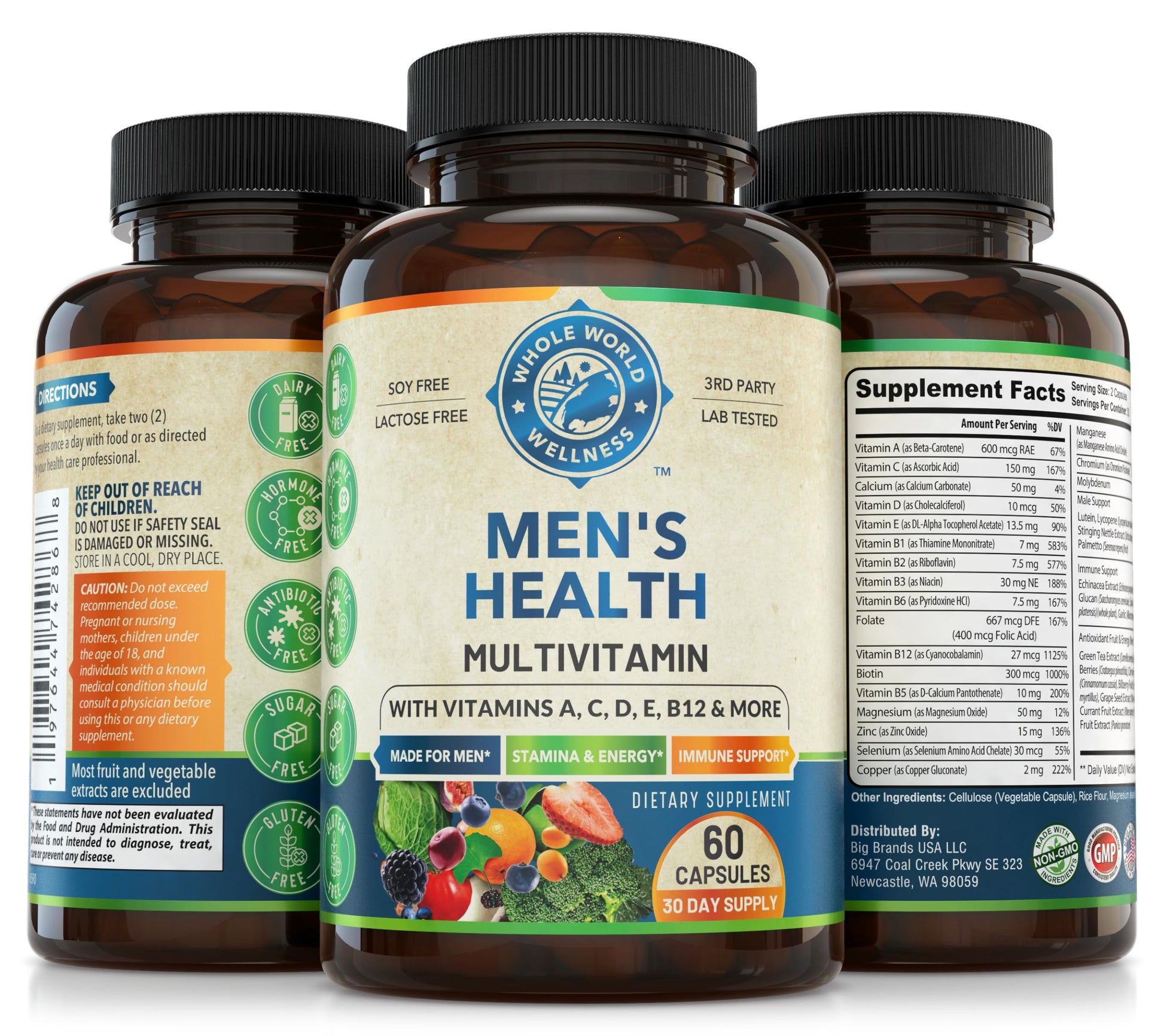 Whole World Wellness Mens Daily Multivitamin Multimineral Supplement for Energy, Focus, Stamina & Performance. Made for Men with 30+ Nutrients, Fruit & Energy Blend. Mens Vitamins, Made in The USA. WHOLE WORLD WELLNESSAu supplements