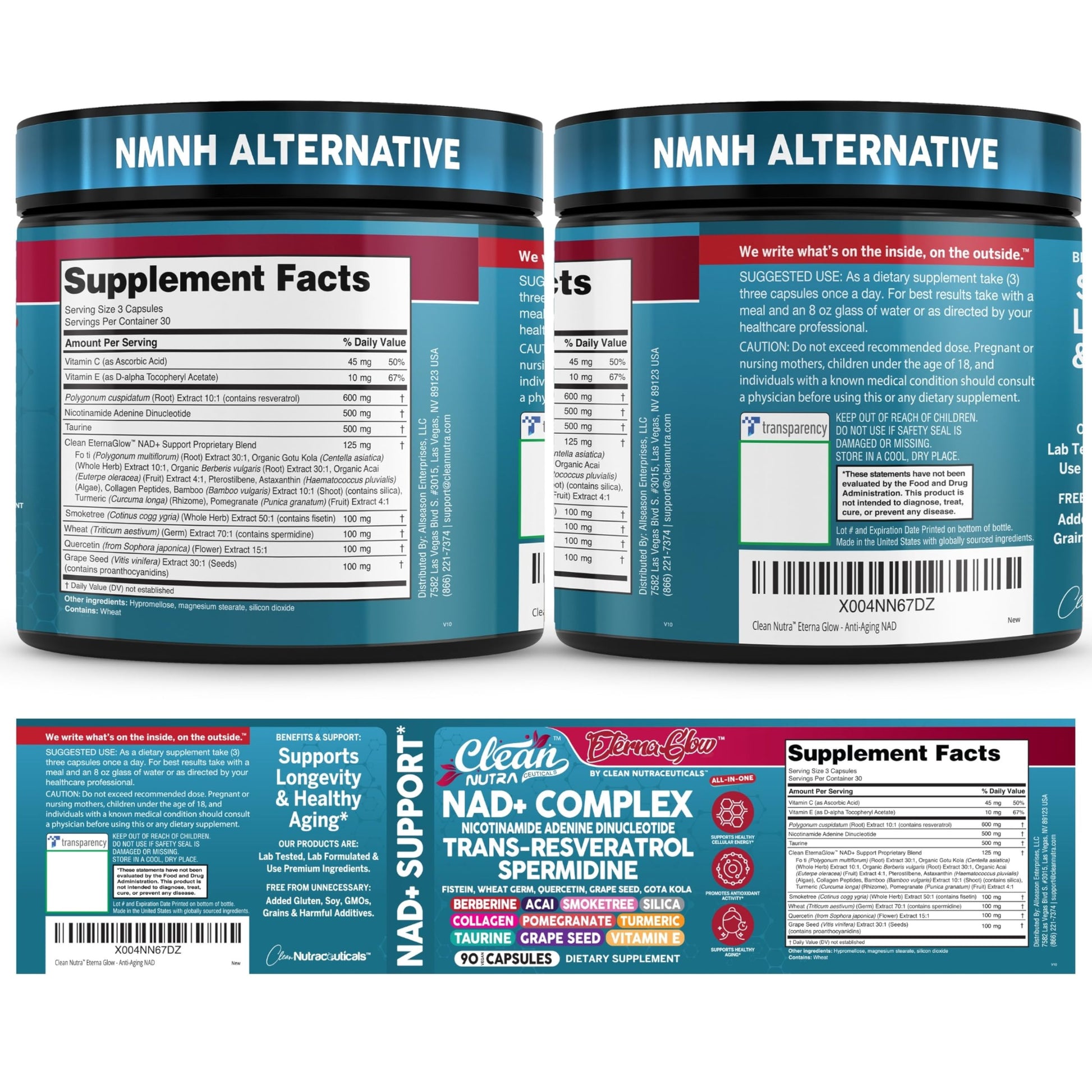 Clean NAD Supplement Resveratrol Liposomal NAD+ Spermidine Fisetin Wheat Germ Quercetin Grape Seed Extract Gotu Kola Berberine Astaxanthin Peptides for Women Energy 90 Capsules Clean NutraceuticalsAu supplements