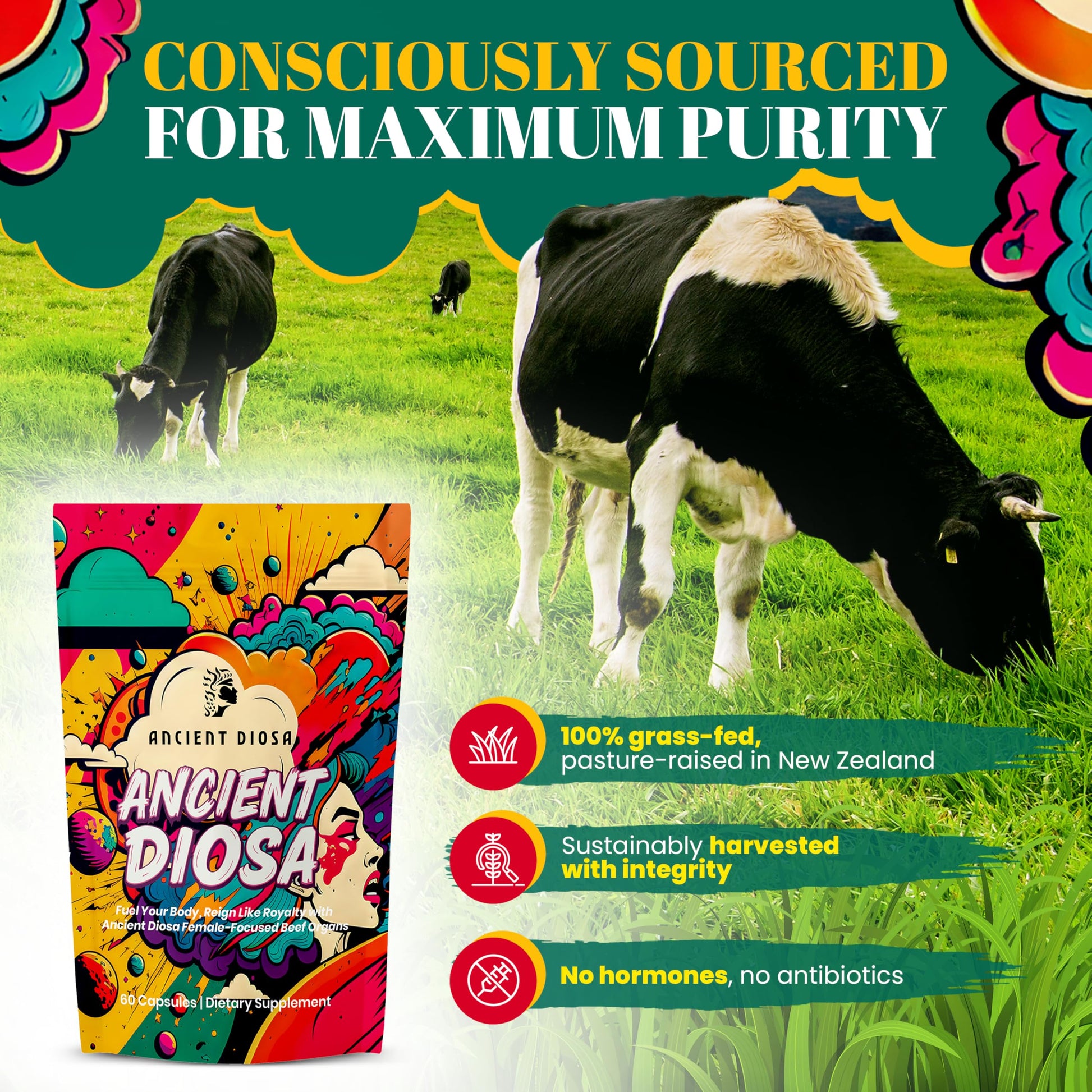 ANCIENT DIOSA Grass Fed Beef Liver Capsules - Female-Focused Organ Supplement with Liver, Heart, Ovary & Uterus - Supports Hormone Balance & Vitality, Whole Body Wellness - 60 Capsules ANCIENT DIOSAAu supplements