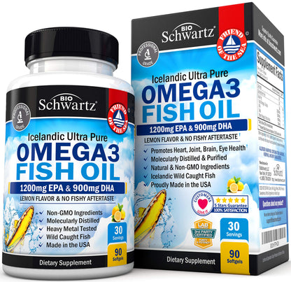 Omega 3 Fish Oil Supplement - 1200mg EPA and 900mg DHA Fatty Acid Per Serving BioSchwartzUS supplements