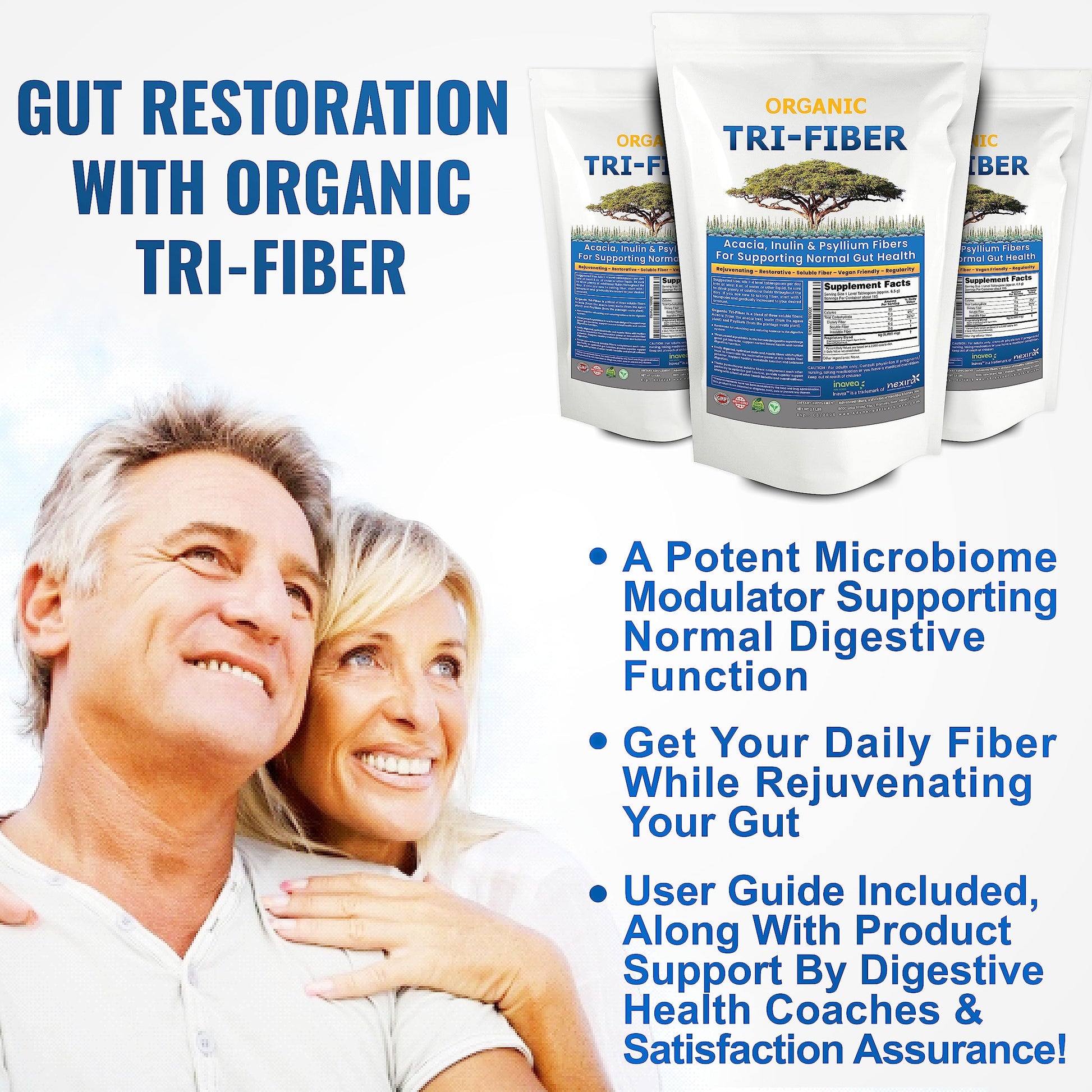 Kidney Restore Tri-Fiber Organic Soluble Fiber Powder, Unflavored High Fiber 3-in-1 Kidney RestoreUS supplements