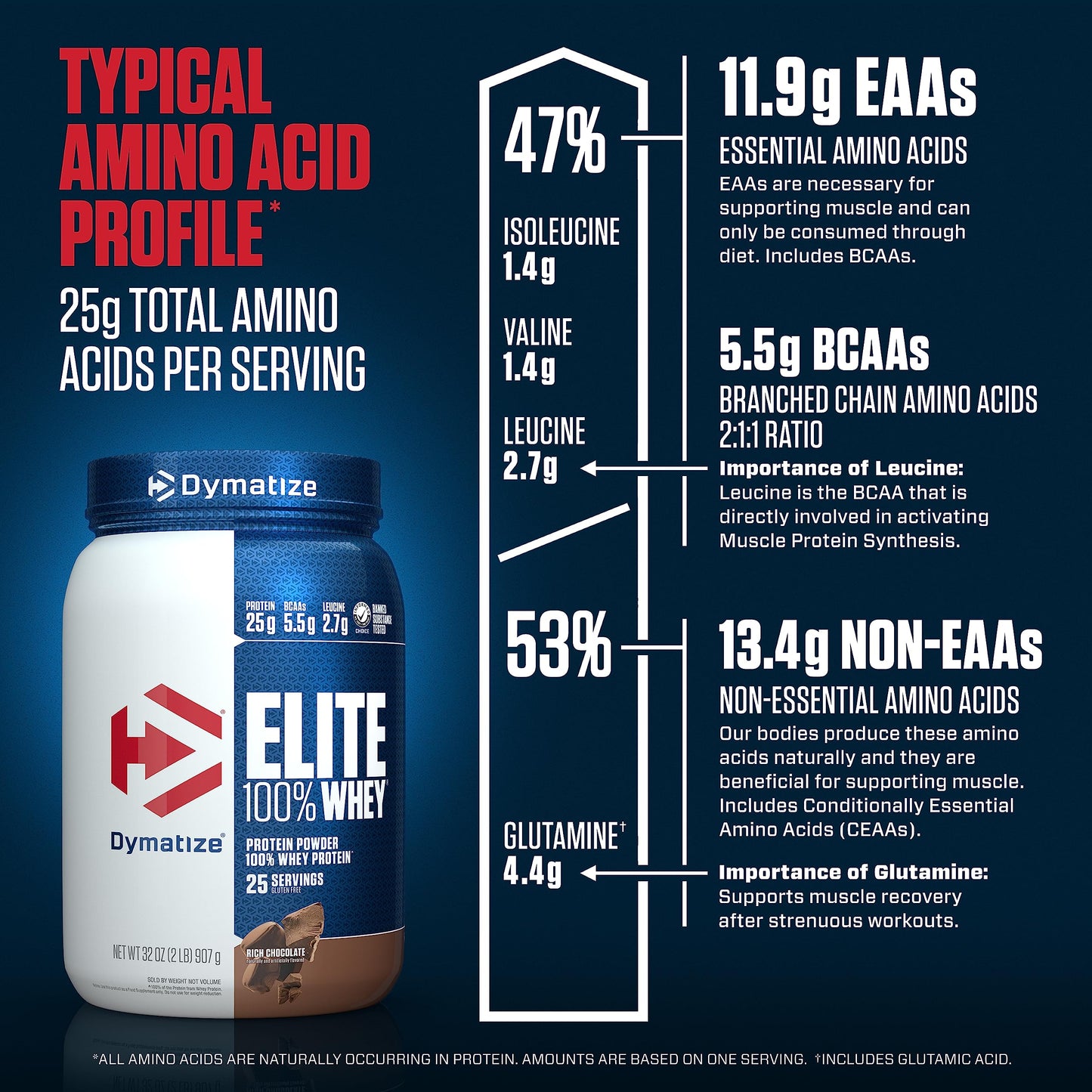 Dymatize Elite 100% Whey Protein Powder, 25g Protein, 5.5g BCAAs & 2.7g L-Leucine DymatizeUS supplements