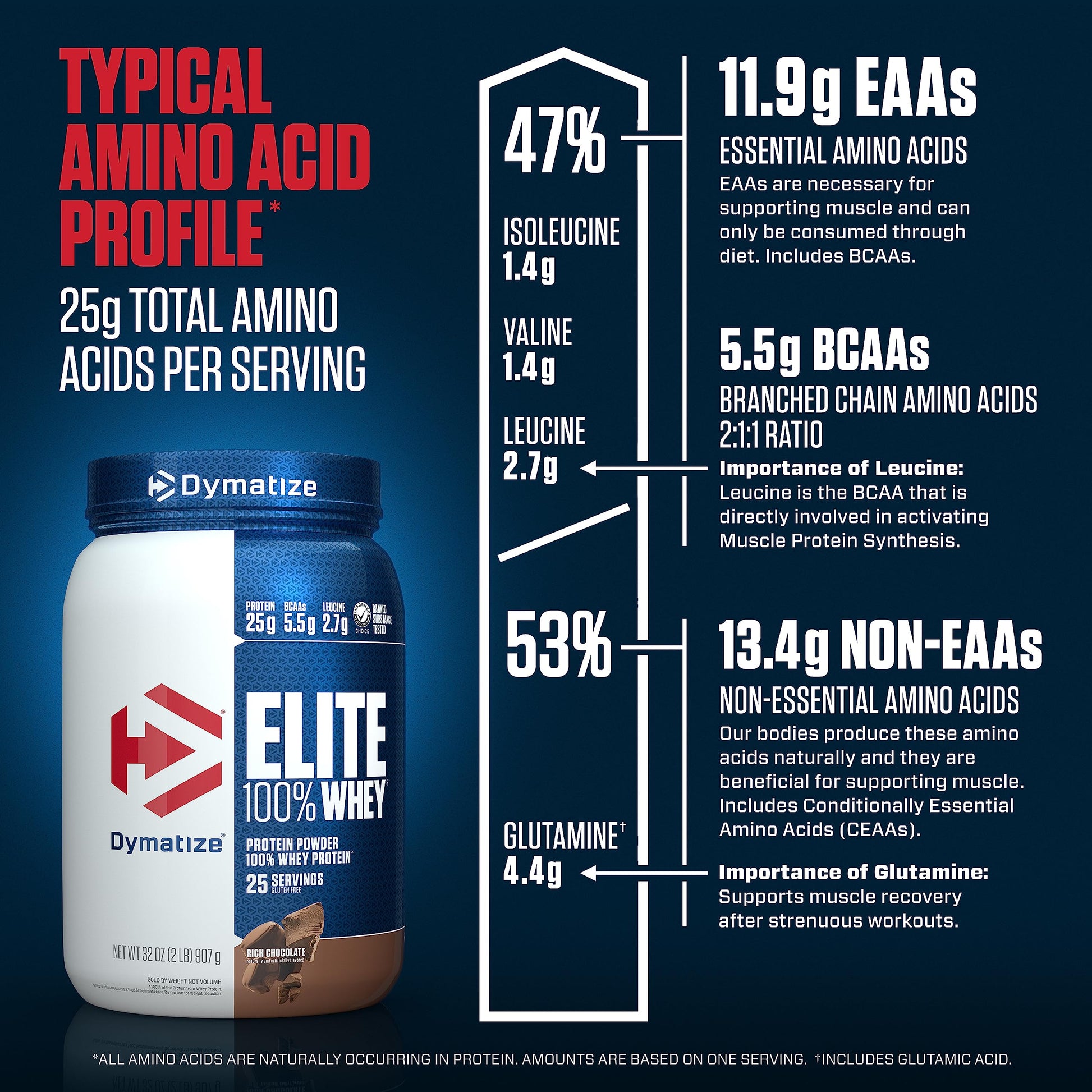 Dymatize Elite 100% Whey Protein Powder, 25g Protein, 5.5g BCAAs & 2.7g L-Leucine DymatizeUS supplements
