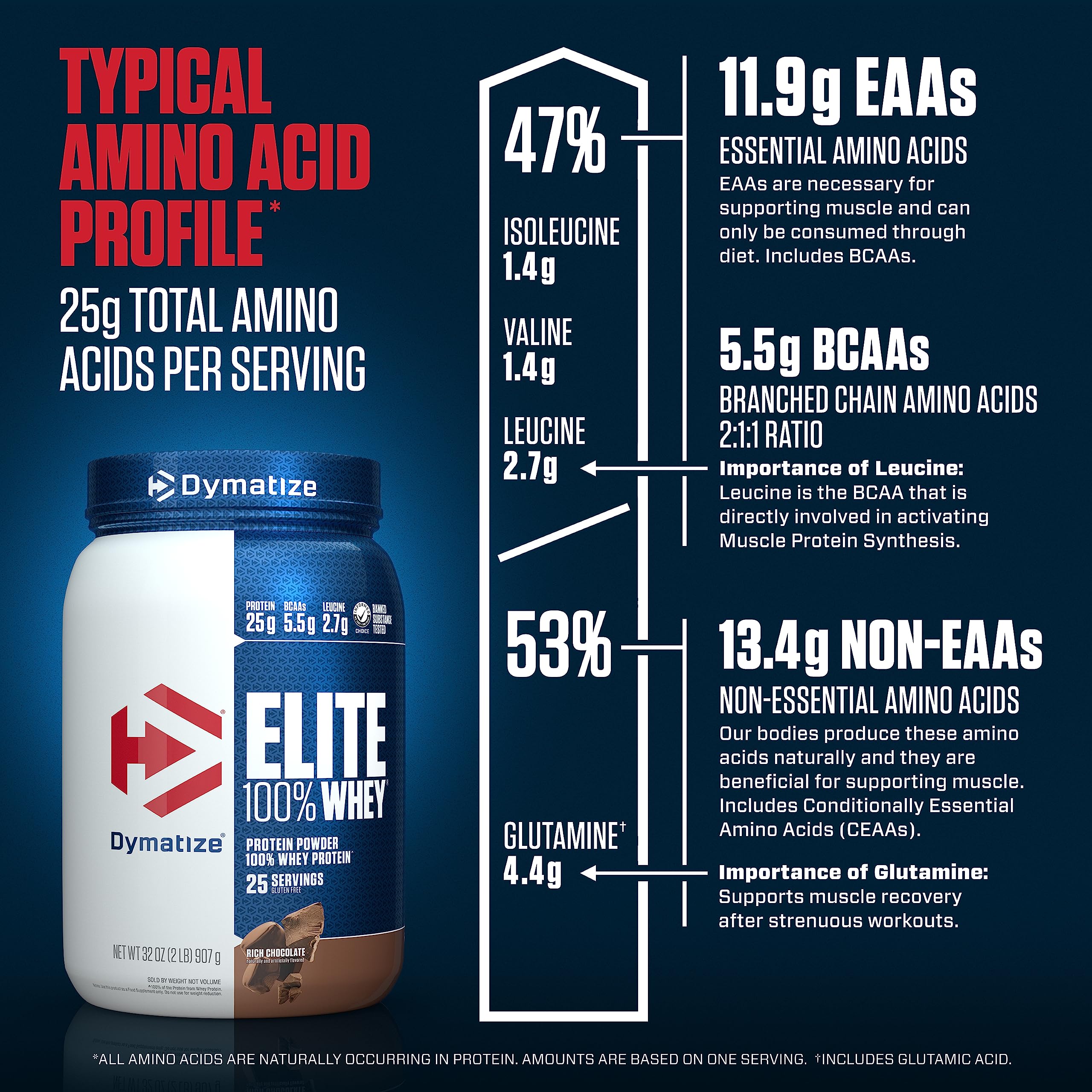 Dymatize Elite 100% Whey Protein Powder, 25g Protein, 5.5g BCAAs & 2.7g L-Leucine DymatizeUS supplements