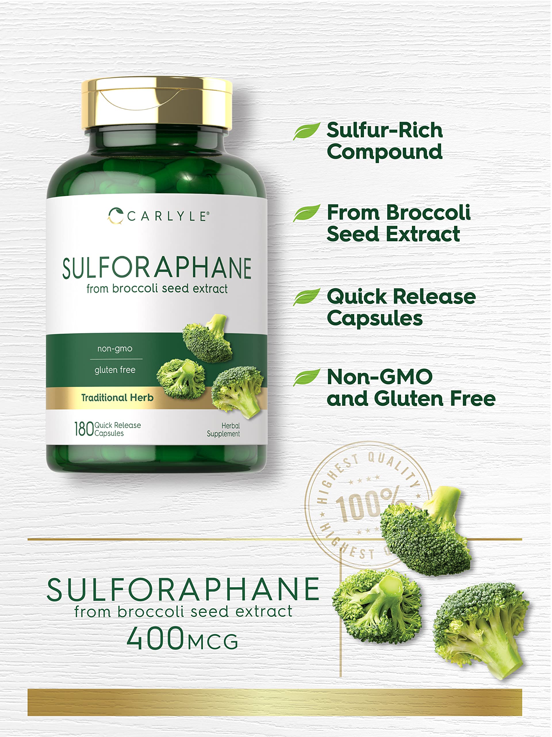 Carlyle Sulforaphane | from Broccoli Seed Extract | 180 Capsules | Traditional Herbal CarlyleUS supplements