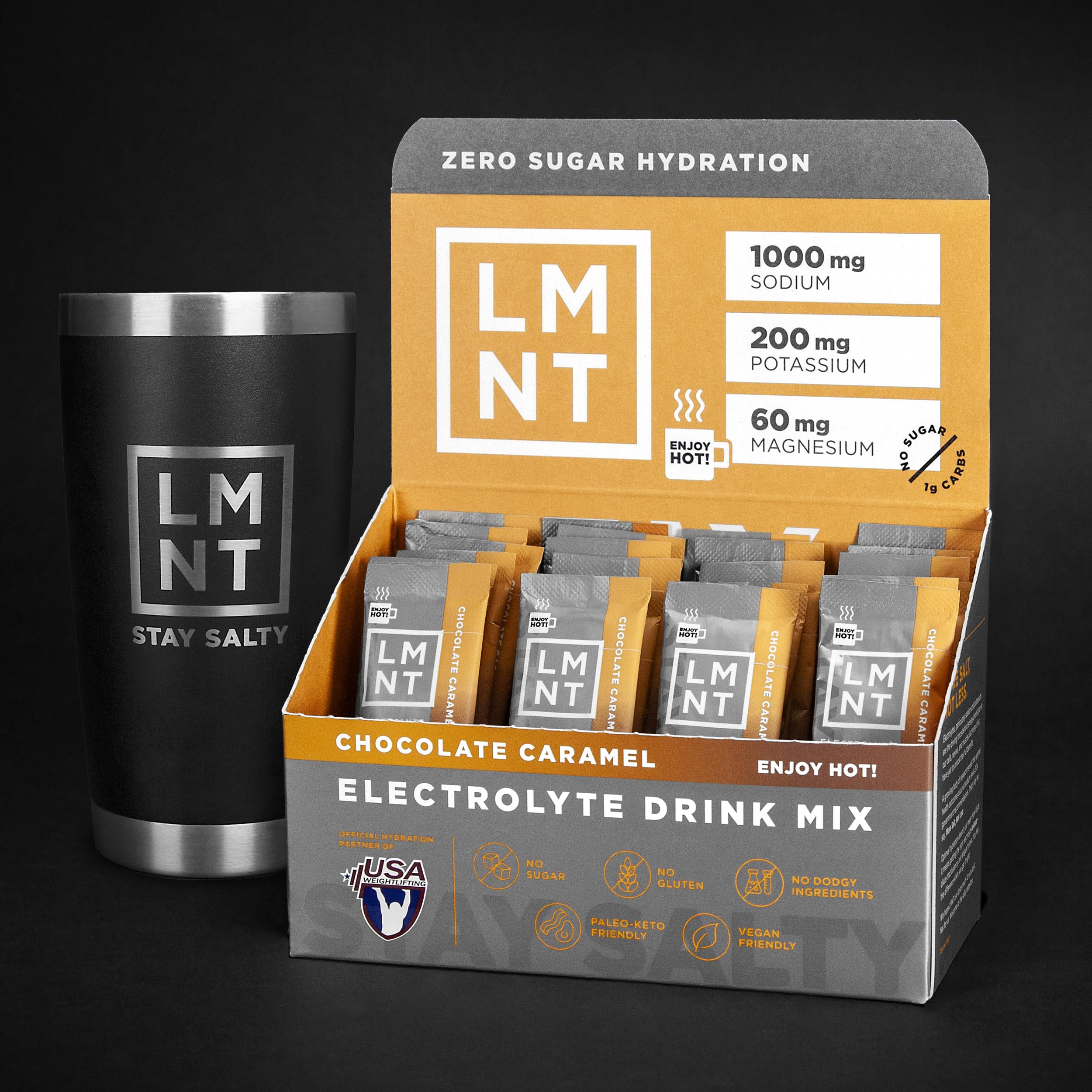LMNT Hot Chocolate and Coffee Mixer - Chocolate Caramel Salt Electrolytes | No Sugar Drink LMNTAu supplements