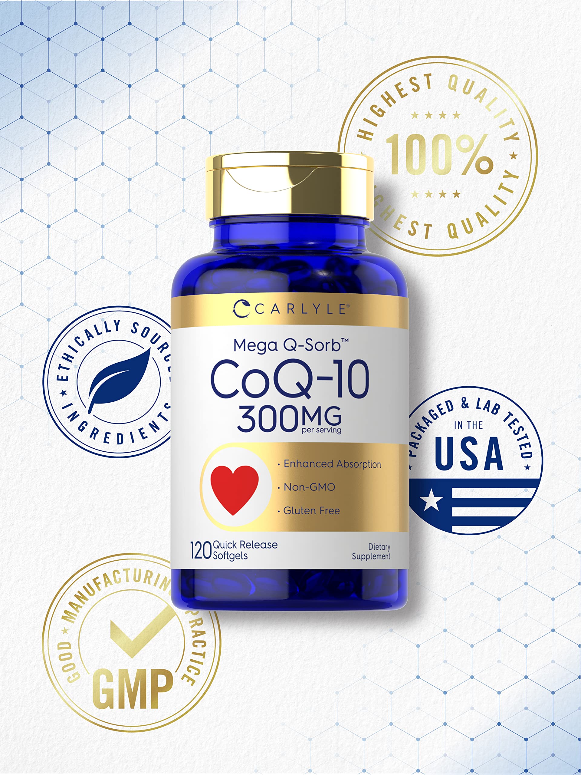 Carlyle CoQ10 300mg | 120 Softgels | Mega Q-Sorb Coenzyme Q-10 | with Black Pepper CarlyleUS supplements