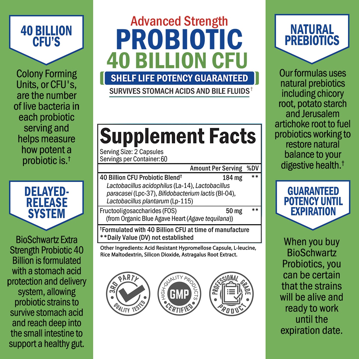 Daily Probiotic Supplement 40 Billion CFU - Gut Health Complex with Astragalus BioSchwartzUS supplements