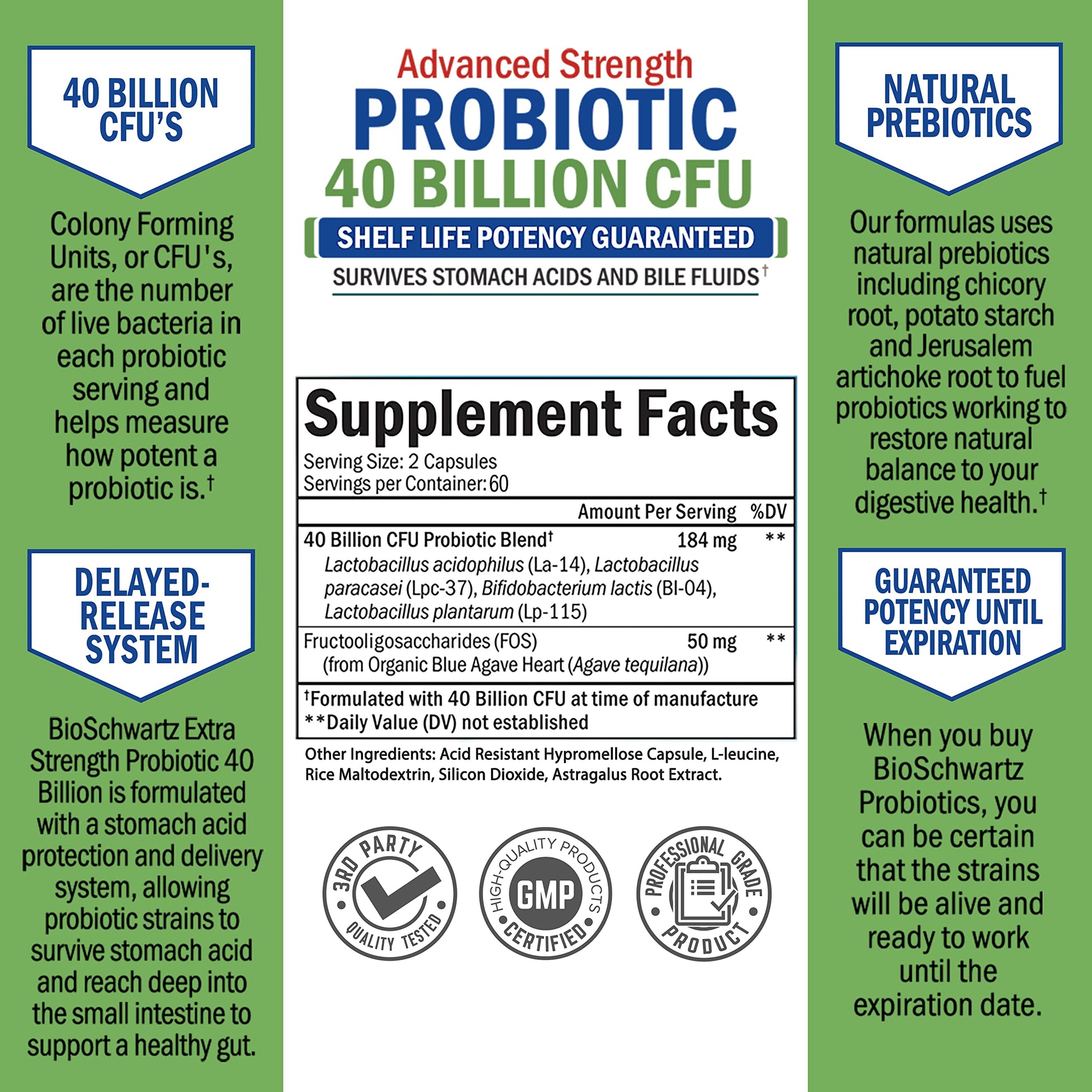 Daily Probiotic Supplement 40 Billion CFU - Gut Health Complex with Astragalus BioSchwartzAu supplements