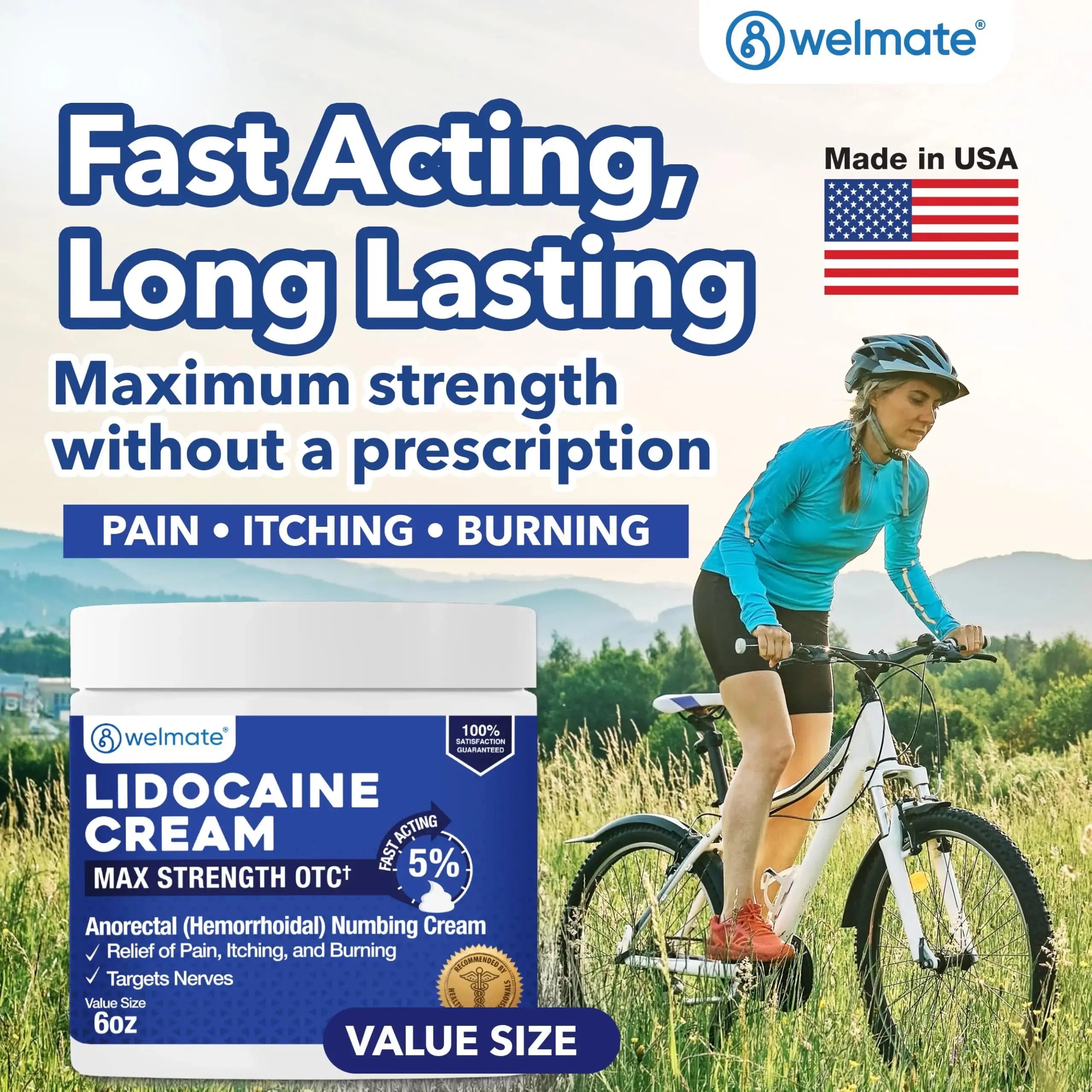WELMATE 5% Lidocaine Cream for Hemorrhoids, 6 oz Jar – Fast-Acting Lidocaine Numbing Cream & Topical Analgesic Cream for Anorectal Itch Relief WELMATEAu supplements