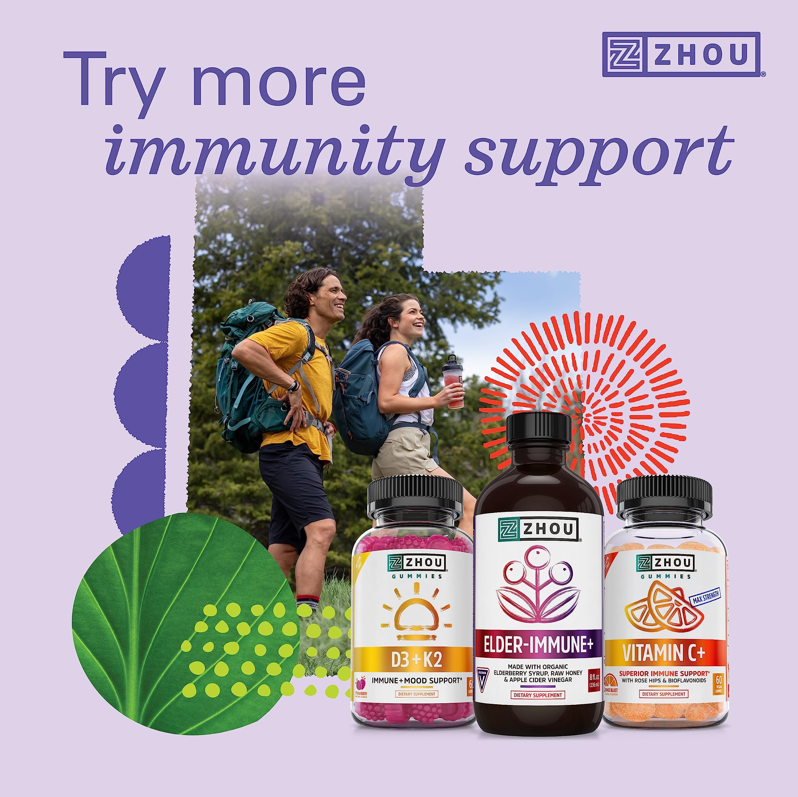 Zhou Nutrition Elder-Mune Sambucus Elderberry Gummies with Zinc and Vitamin C Zhou NutritionUS supplements