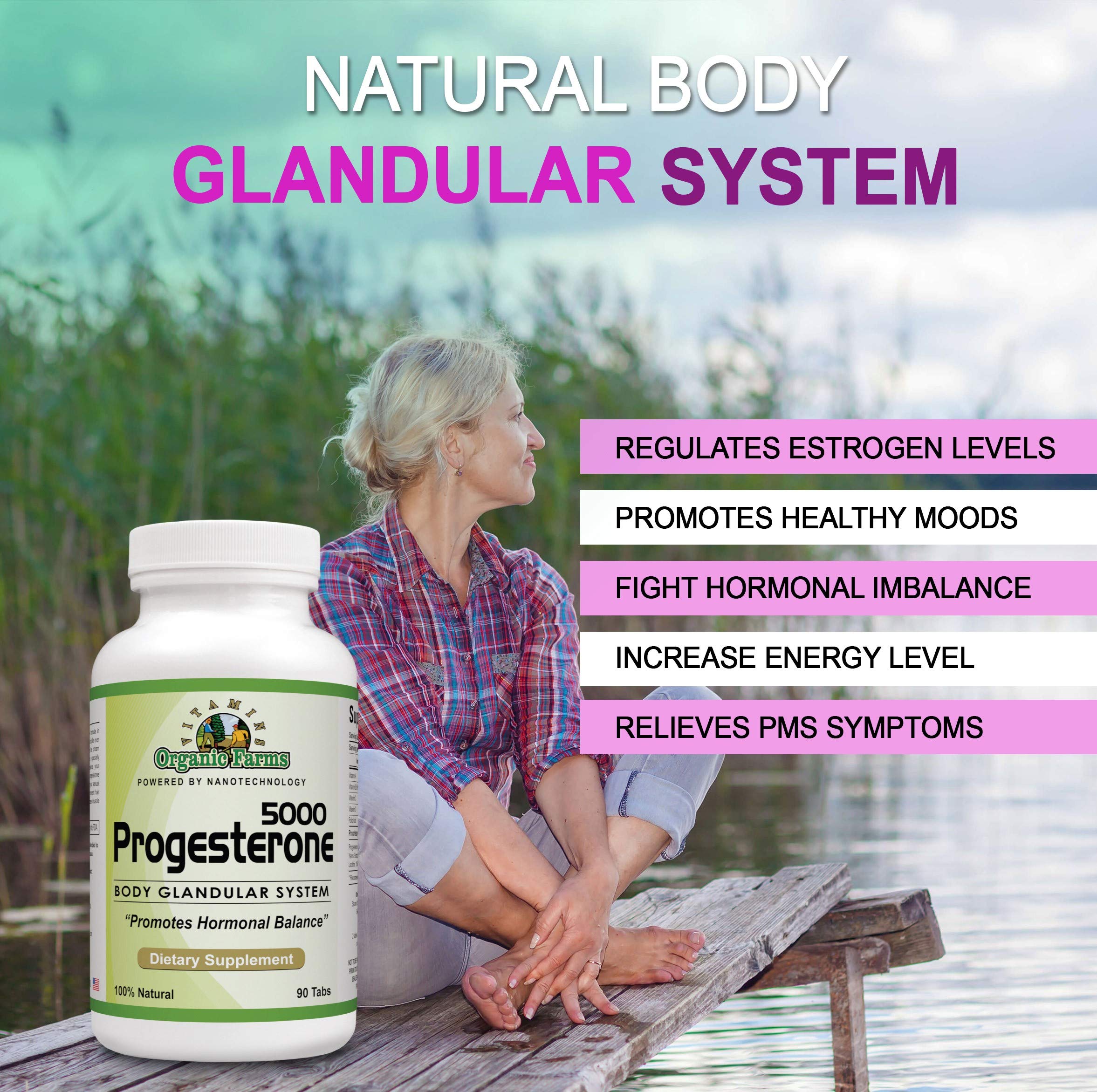Organic Farm Vitamins Progesterone 5000 - Body glandular System Dietary Supplement, 100% Natural Progesterone Pills - Formula to Balance Hormones - progesterone Supplement, 90 Tablets Organic Farms VitaminsAu supplements