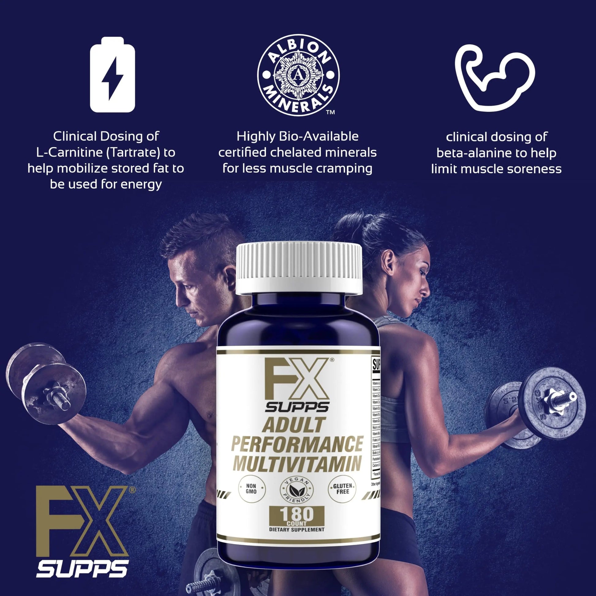 FXSUPPS Performance Multi-Vitamin with Amino Acids, Beta-Alanine and L-Carnitine, Enhanced Performance and Recovery, 180 Tablets FXSUPPSAu supplements
