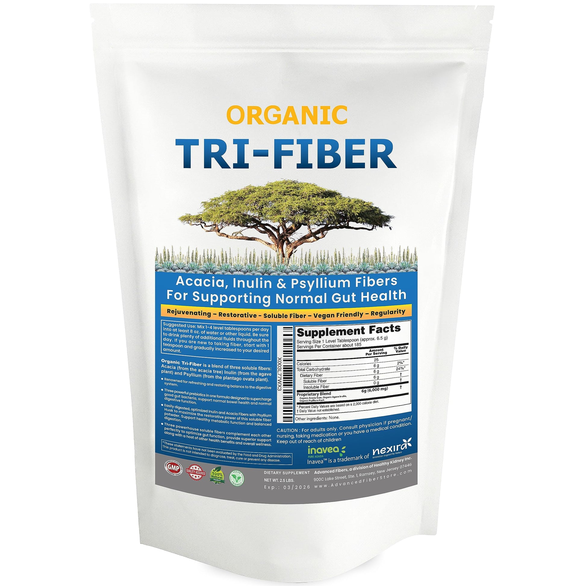 Kidney Restore Tri-Fiber Organic Soluble Fiber Powder, Unflavored High Fiber 3-in-1 Kidney RestoreUS supplements