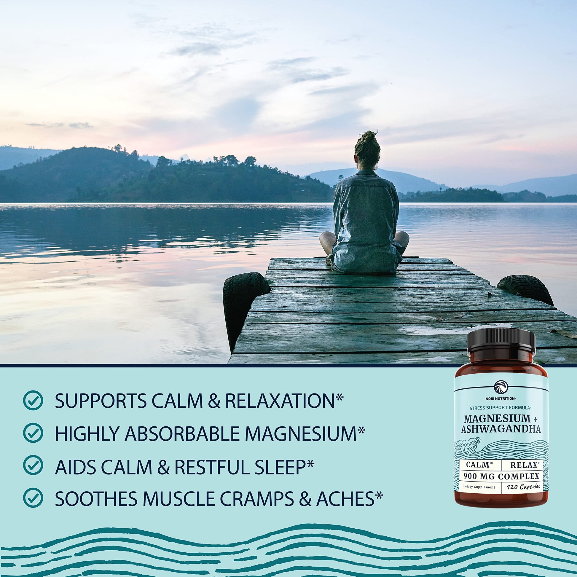 Magnesium Ashwagandha | Calming Magnesium Supplement for Adults | Relax, Rest Nobi NutritionUS supplements