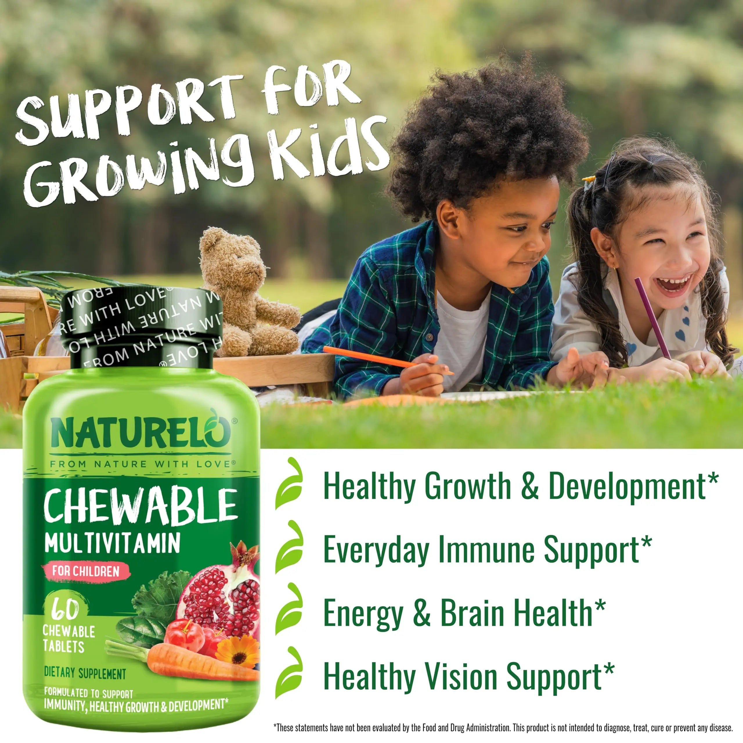 NATURELO Chewable Vitamin for Kids Multivitamin with Whole Food Organic Fruit Blend - 60 Tablets for Children NATURELOAu supplements