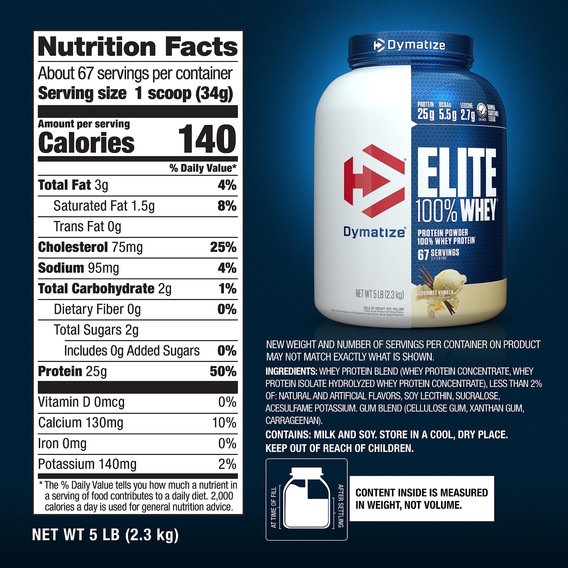 Dymatize Elite 100% Whey Protein Powder, 25g Protein, 5.5g BCAAs & 2.7g L-Leucine DymatizeUS supplements