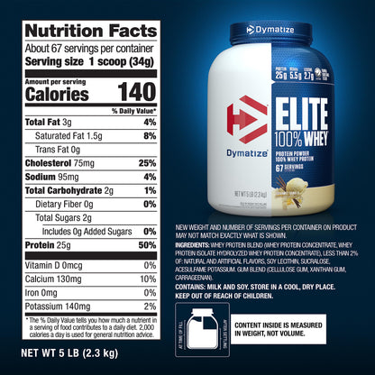 Dymatize Elite 100% Whey Protein Powder, 25g Protein, 5.5g BCAAs & 2.7g L-Leucine DymatizeUS supplements