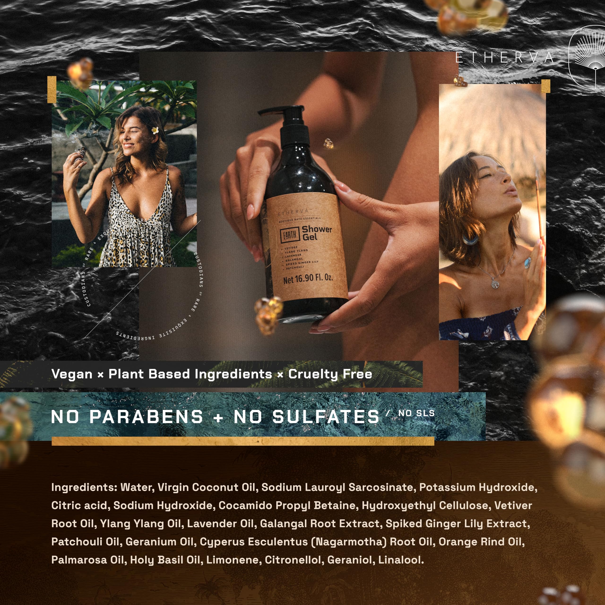 ETHERVA EARTH Body Wash for Men & Women | Patchouli, Vetiver, Incense, Virgin Coconut Oil ETHERVAAu supplements