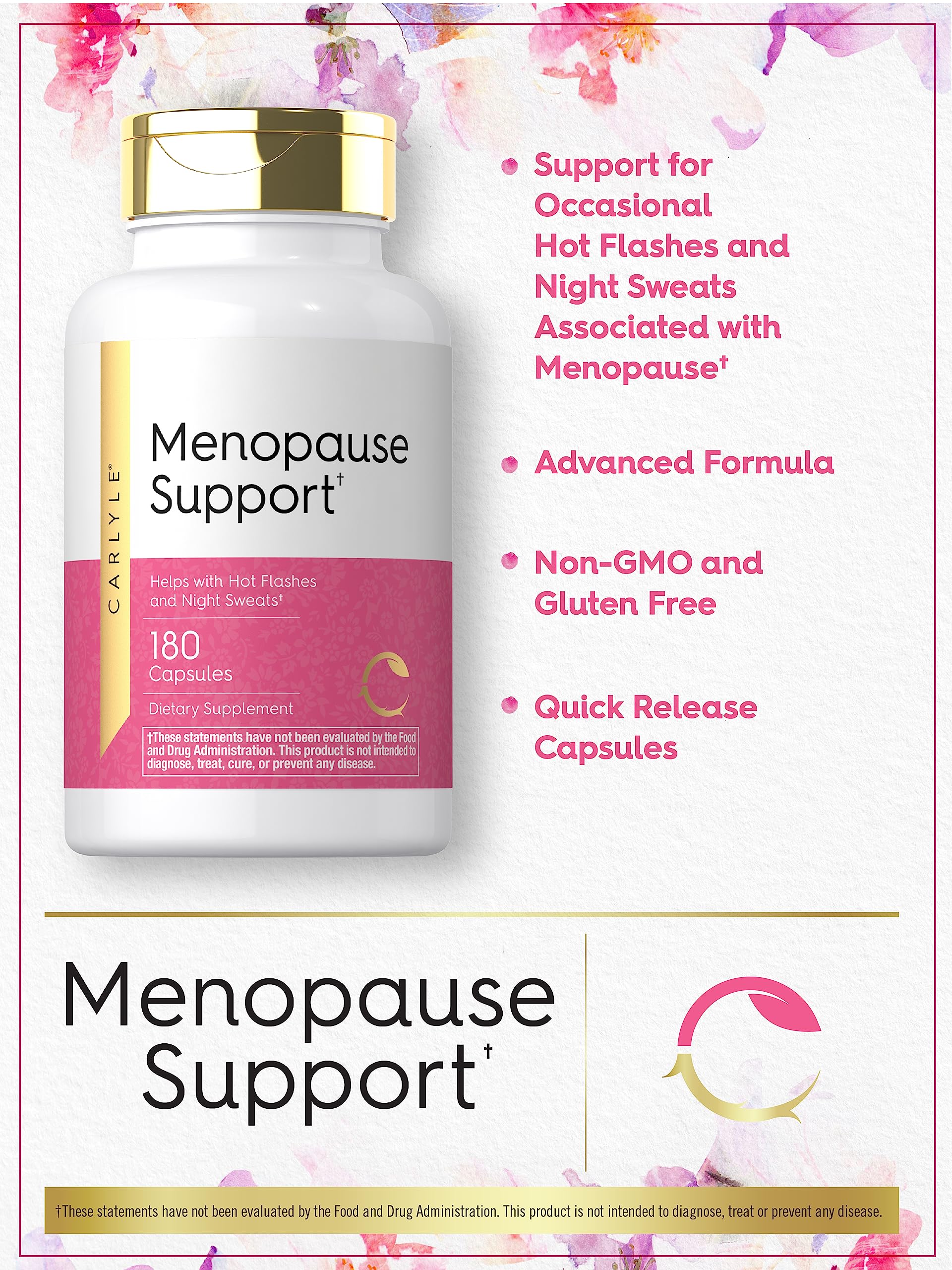 Carlyle Menopause Supplement for Women | 180 Capsules | Helps with Hot Flashes and Night Sweats | Non-GMO, Gluten Free Menopause Support CarlyleAu supplements