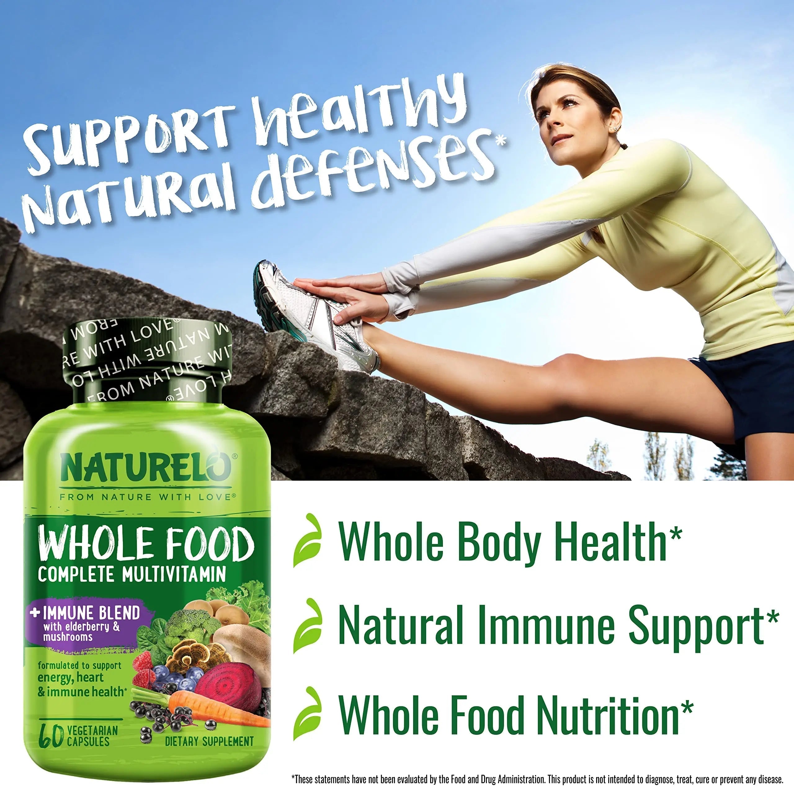 NATURELO Whole Food Multivitamin + Immune Blend with Elderberry & Mushrooms - Complete Multivitamin with Extra Immune Support NATURELOAu supplements