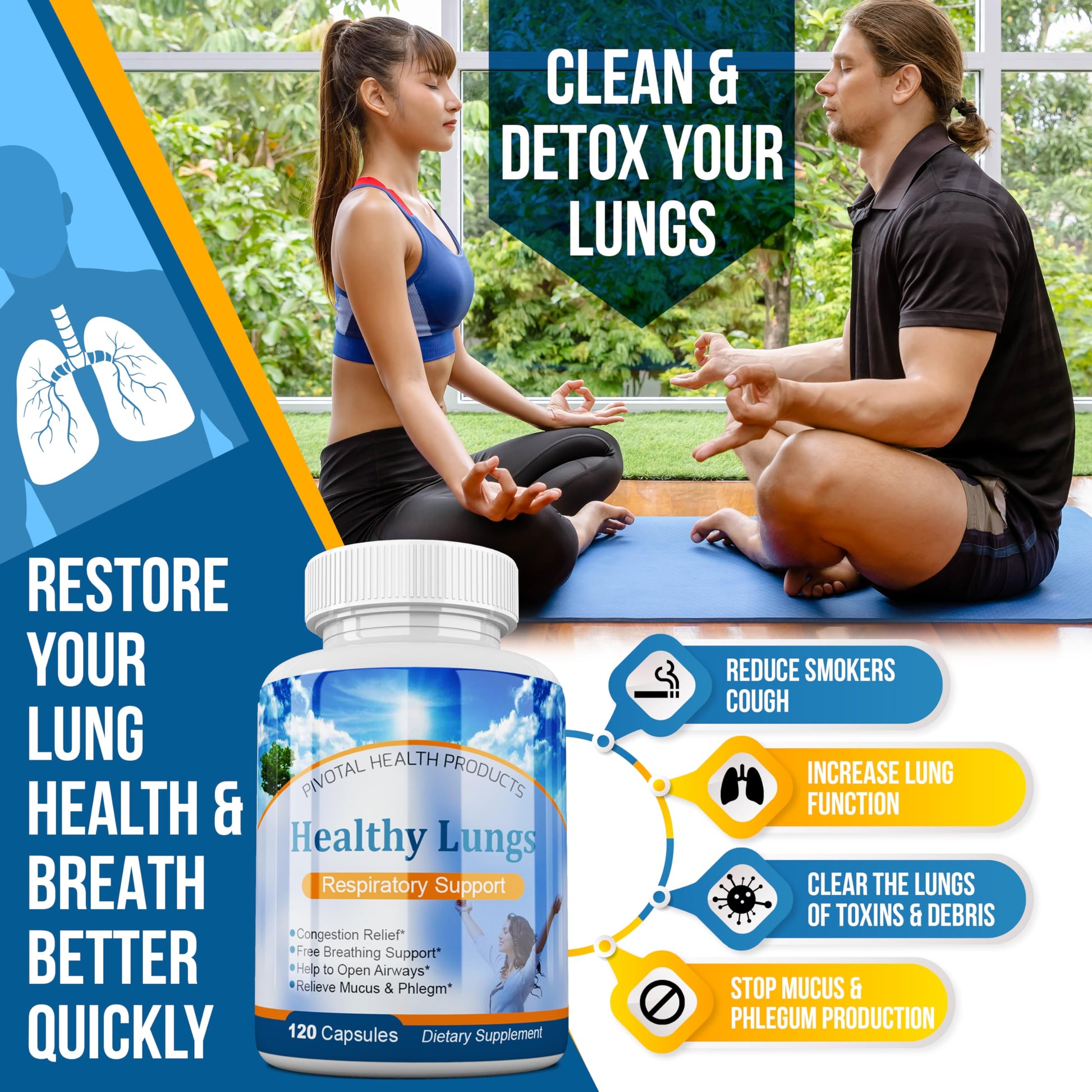 Healthy Lungs 120 Capsules - Improve Lung Function, Breathe Better, Stop Mucus, Phlegm and Allergies Quickly. Get Relief Fast with Healthy Lungs an All Natural Lung Health Supplement Serrasolv 360Au supplements