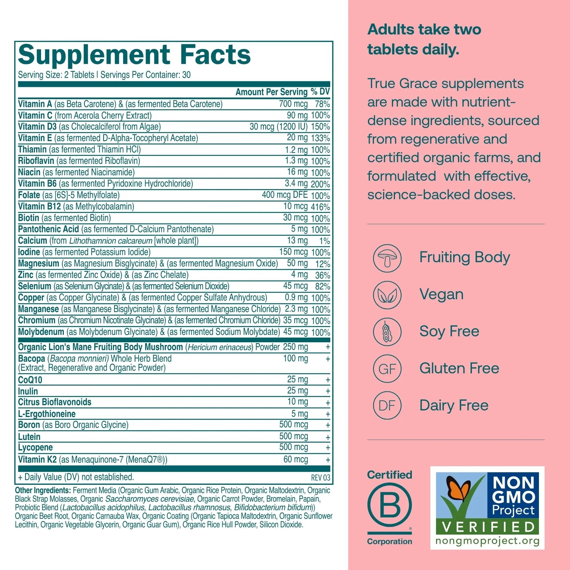True Grace Daily Women’s Multivitamin 50+ - 60 Easy-to-Swallow Tablets - Immune, Energy, Longevity & Memory Support True GraceAu supplements