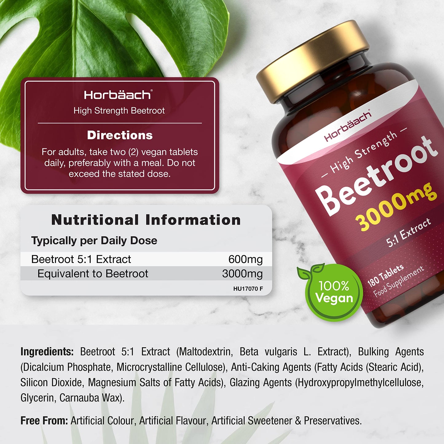 Beetroot Tablets 3000mg | 180 Count | High Strength 5:1 Extract Supplement | Nitric Oxide HorbäachUS supplements