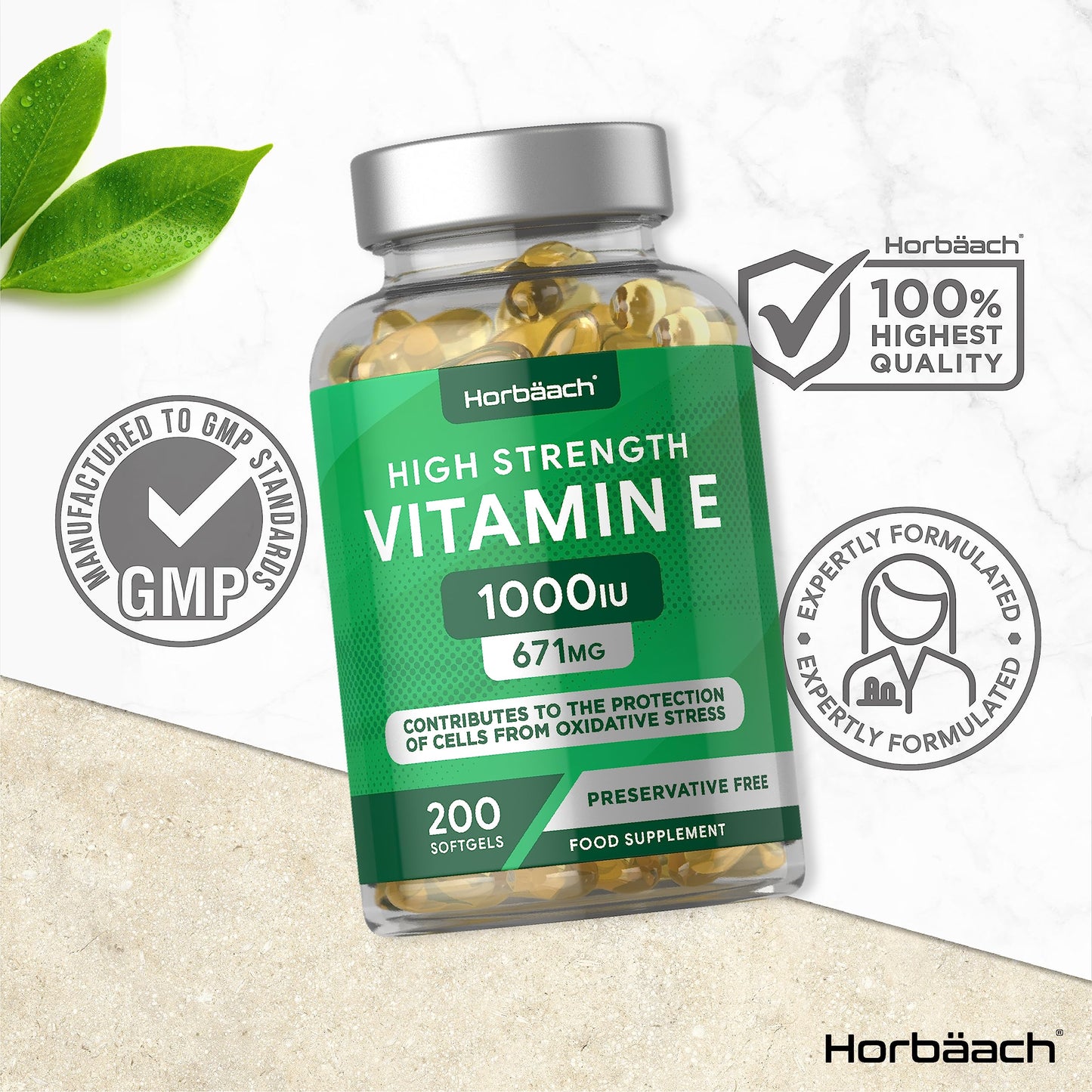 Vitamin E Capsules 1000iu | 200 Count | High Strength Vitamin E as DL-Alpha Tocopheryl HorbäachUS supplements