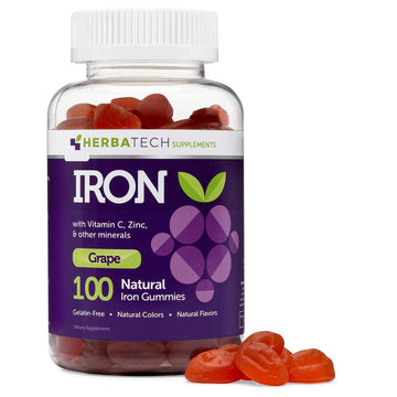 Iron Gummies for Adults and Kids, Chewable Multivitamin Supplement with Iron, Vitamin C, A, B, Zinc, Folic Acid, and Biotin (Grape Flavored) Vegan Safe Herbatech SupplementsAu supplements