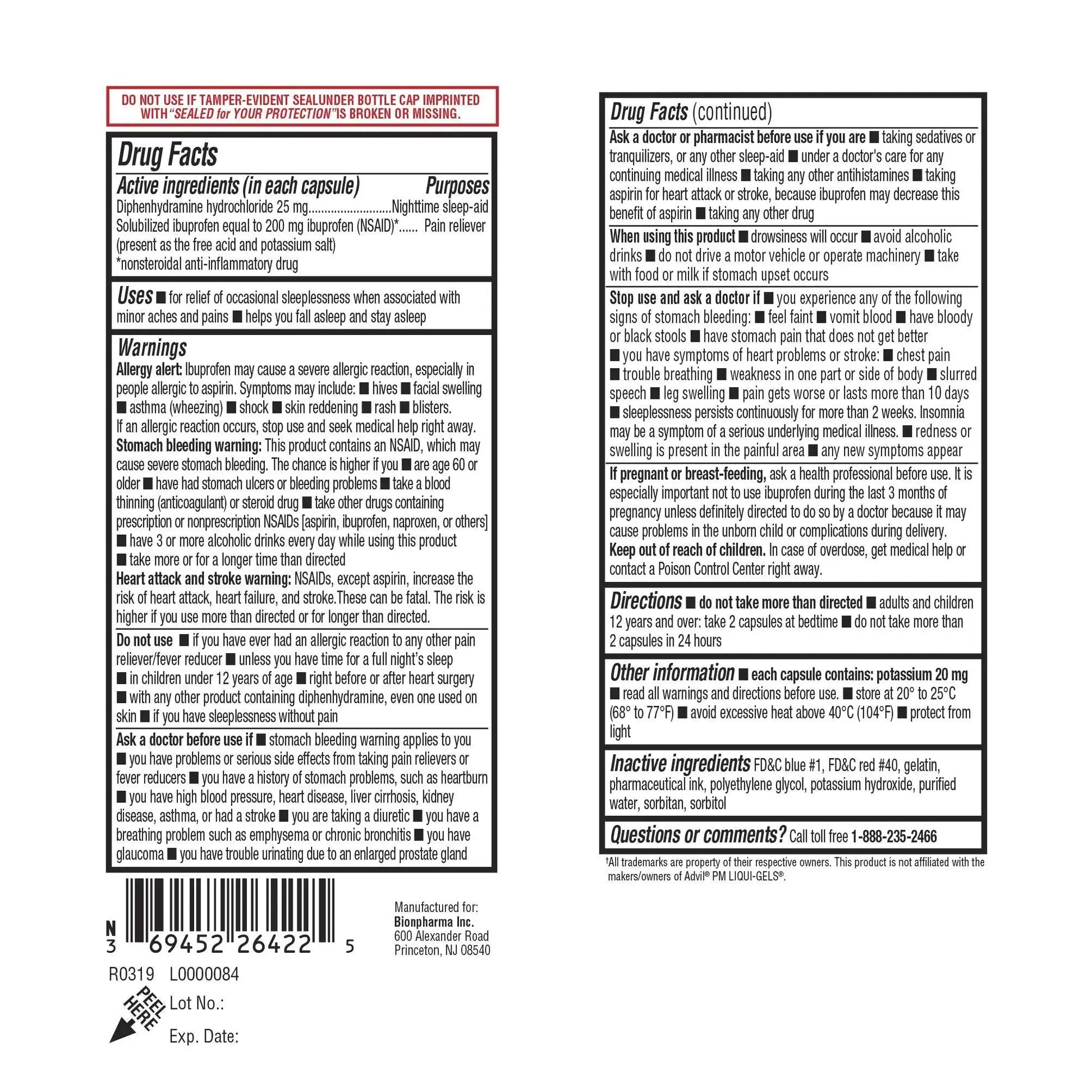 A+Health Ibuprofen PM Softgels, Pain Reliever/Nighttime Sleep Aid (NSAID), Ibuprofen 200mg and Diphenhydramine Hydrochloride 25mg, 120 Count A+HealthAu supplements