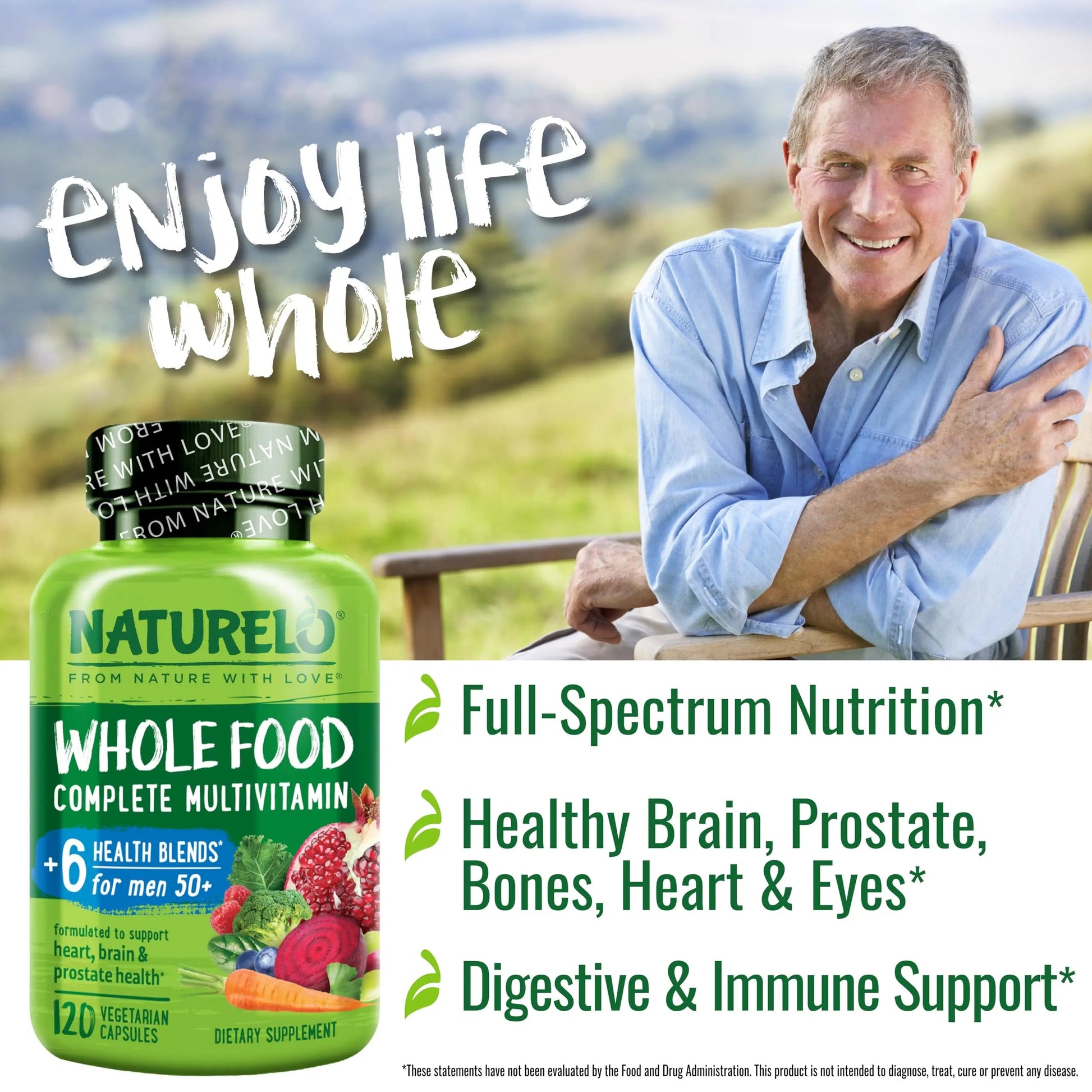 NATURELO Whole Food Multivitamin for Men 50+ - with Vitamins, Minerals, Organic Herbal Extracts - Vegan Vegetarian NATURELOAu supplements