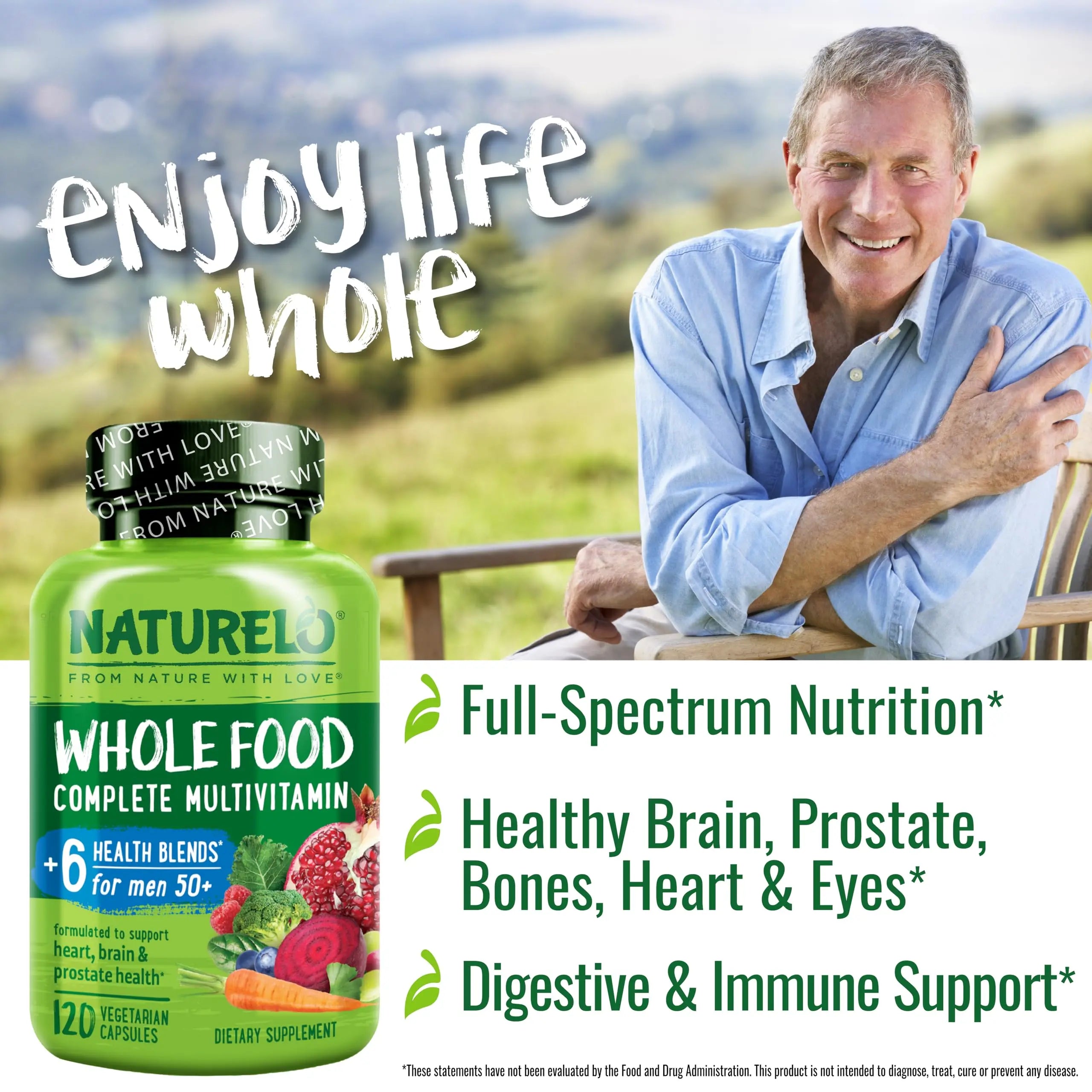 NATURELO Whole Food Multivitamin for Men 50+ - with Vitamins, Minerals, Organic Herbal Extracts - Vegan Vegetarian NATURELOAu supplements