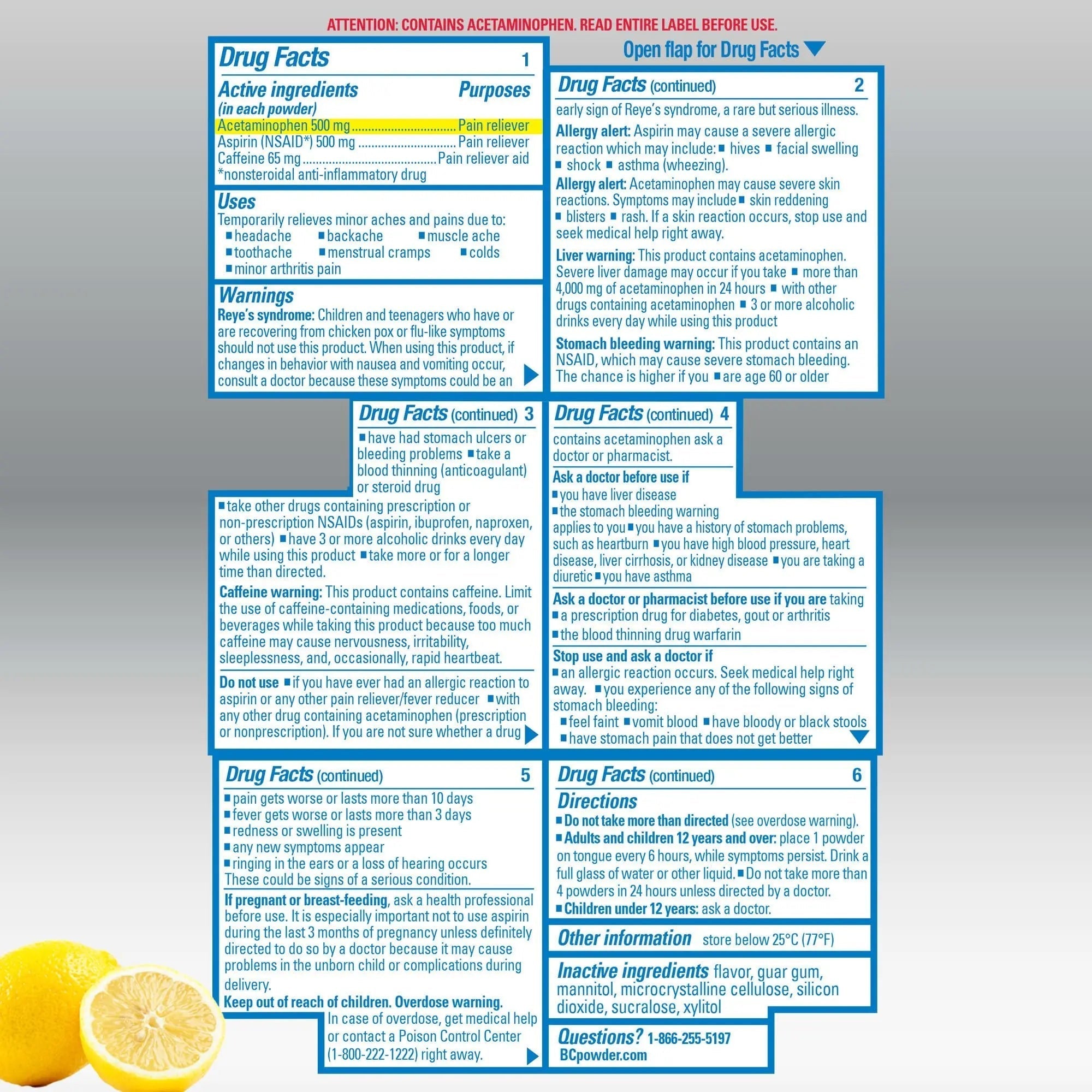 BC Max Strength Headache Relief Powder, Triple-Action Formula with Acetaminophen, Aspirin & Caffeine Eases Aches & Pains, Lemonade Flavor, 16 Count BCAu supplements