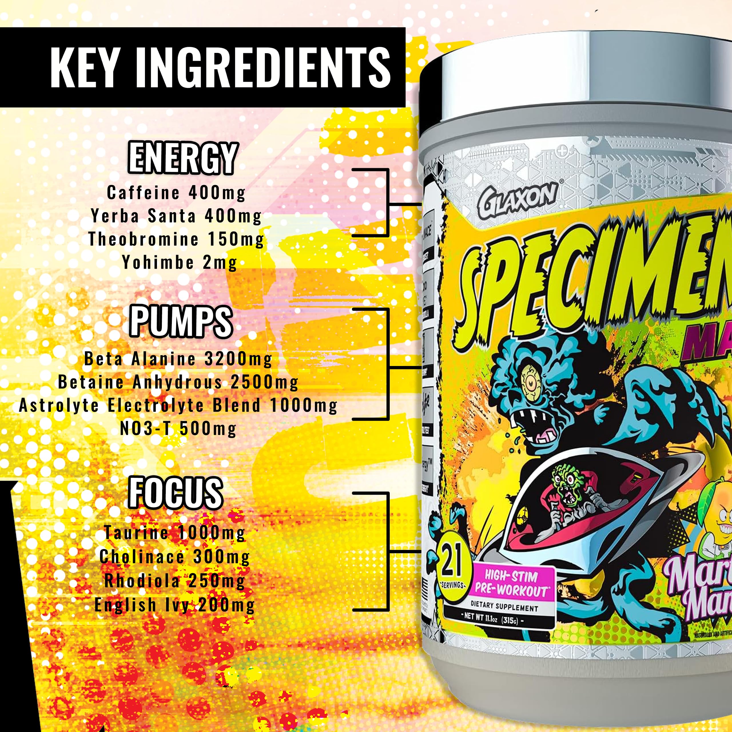 Glaxon Specimen Max High Stim Pre-Workout | 400mg Caffeine + 3200mg Beta Alanine GlaxonAu supplements