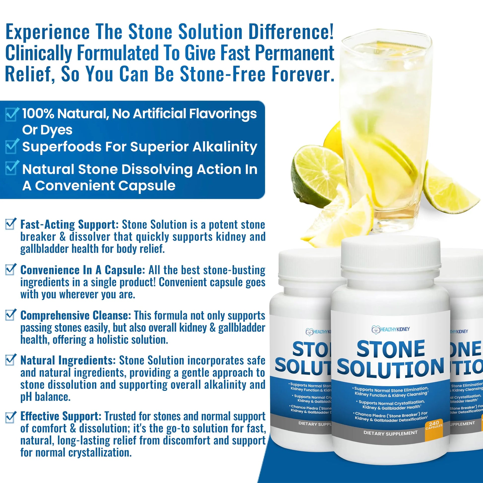 Stone Solution Capsules- Natural Dissolver, Kidney Stone Support & Kidney Cleanser Chanca Piedra Stone Breaker Gallbladder Cleanse, Flush & Stop Recurrence, Stone Relief 60 Servings Kidney Restorenz supplements