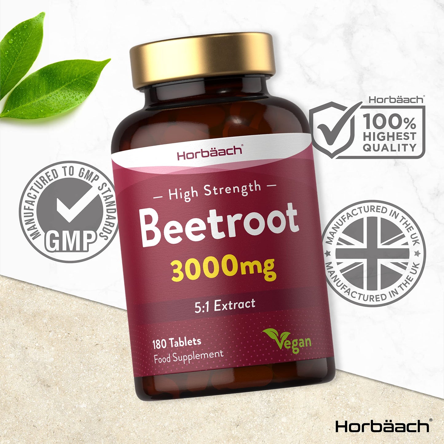 Beetroot Tablets 3000mg | 180 Count | High Strength 5:1 Extract Supplement | Nitric Oxide HorbäachUS supplements