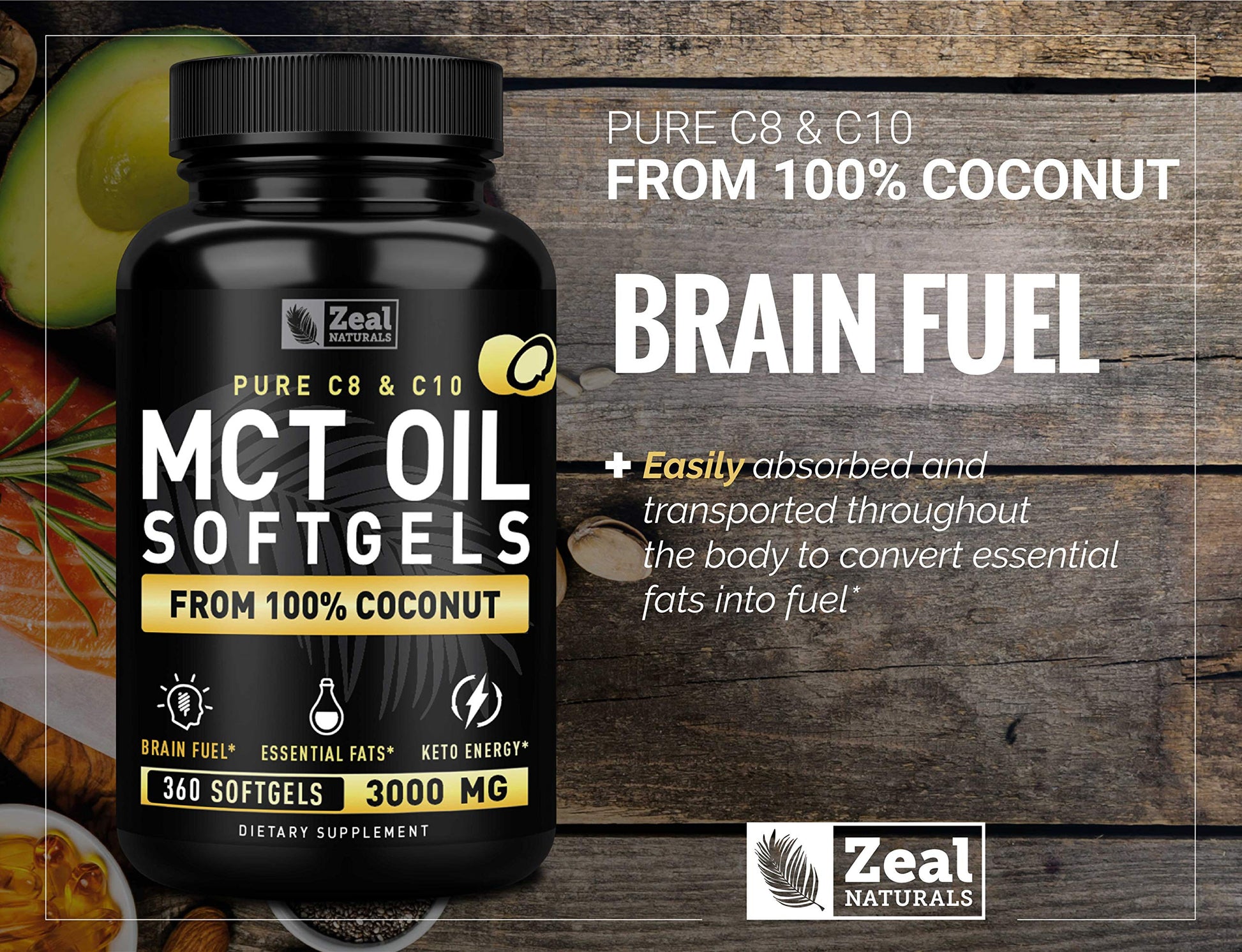Pure MCT Oil Capsules (360 Softgels | 3000mg) 4 Month Supply Keto Pills w Unrefined Coconut Zeal NaturalsAu supplements