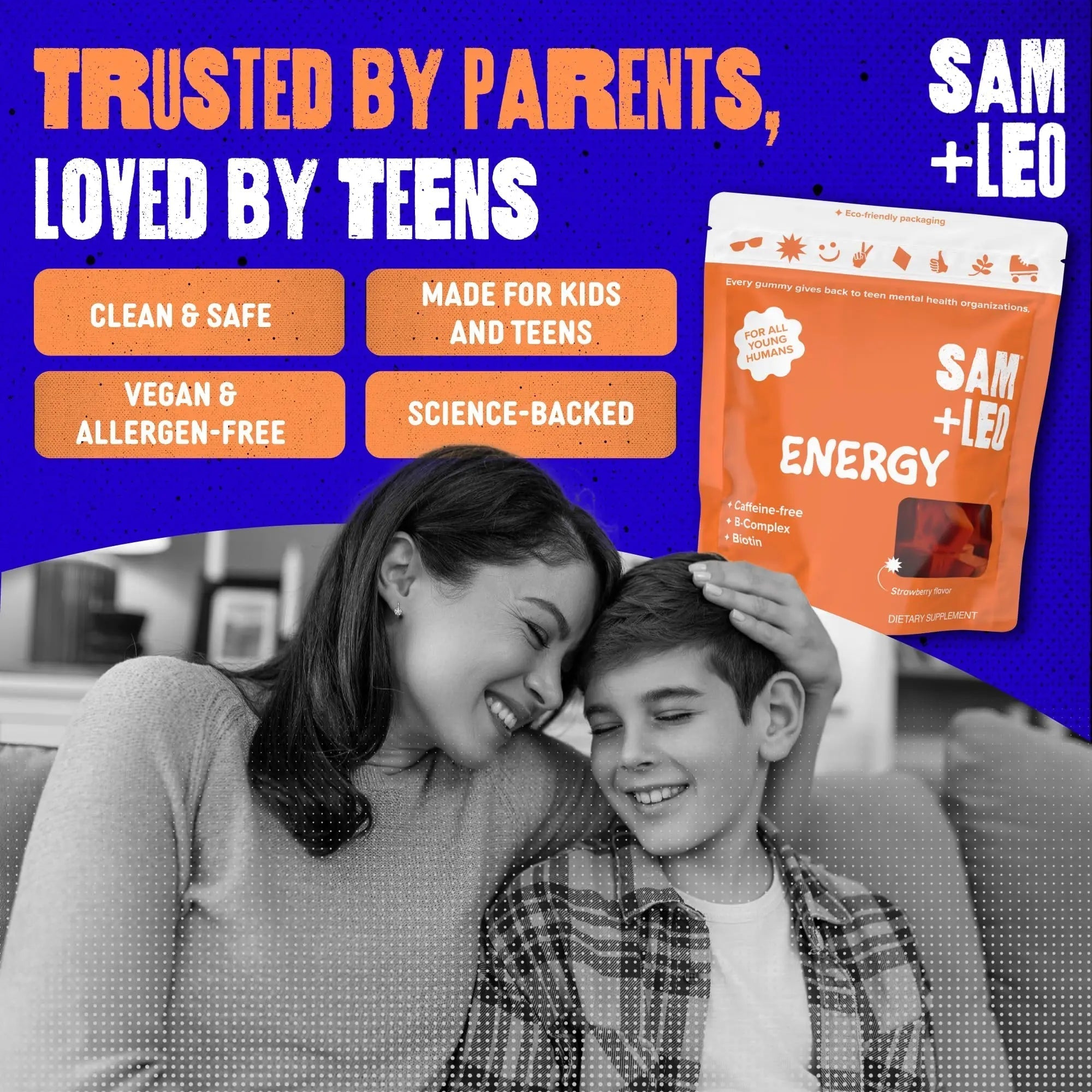 SAM+LEO Vitamin B Complex Gummies with Biotin for Kids & Teens - Caffeine-Free Focus & Energy Support Supplement Gummies | SAM+LEOAu supplements