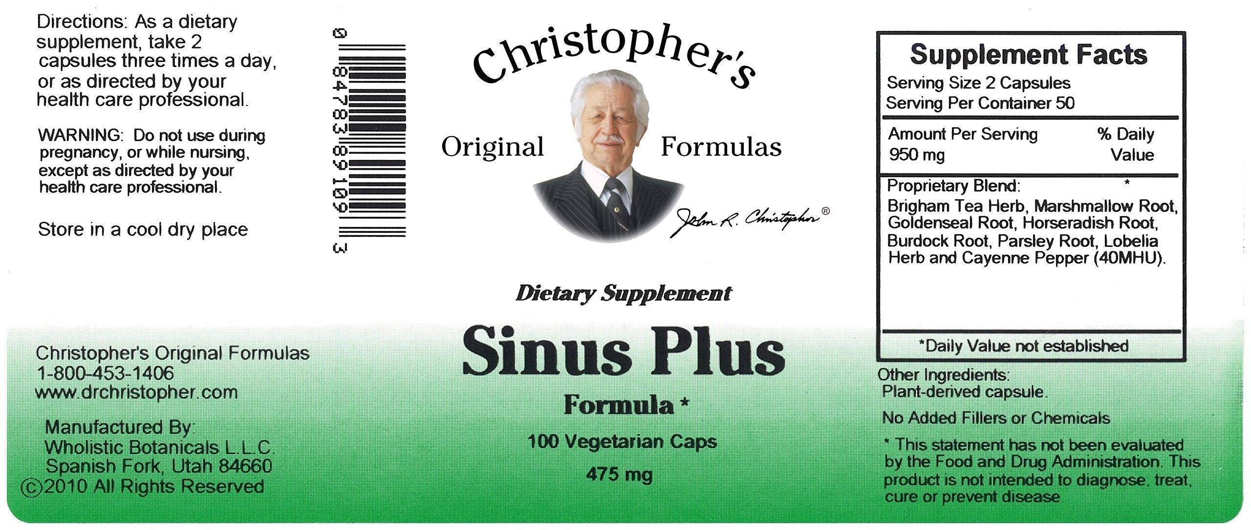 Christopher's Original Formulas Sinus Plus, Sinus Support Capsules, Whole Herb Synergistic Blend, 100 Count Christopher's Original FormulasAu supplements