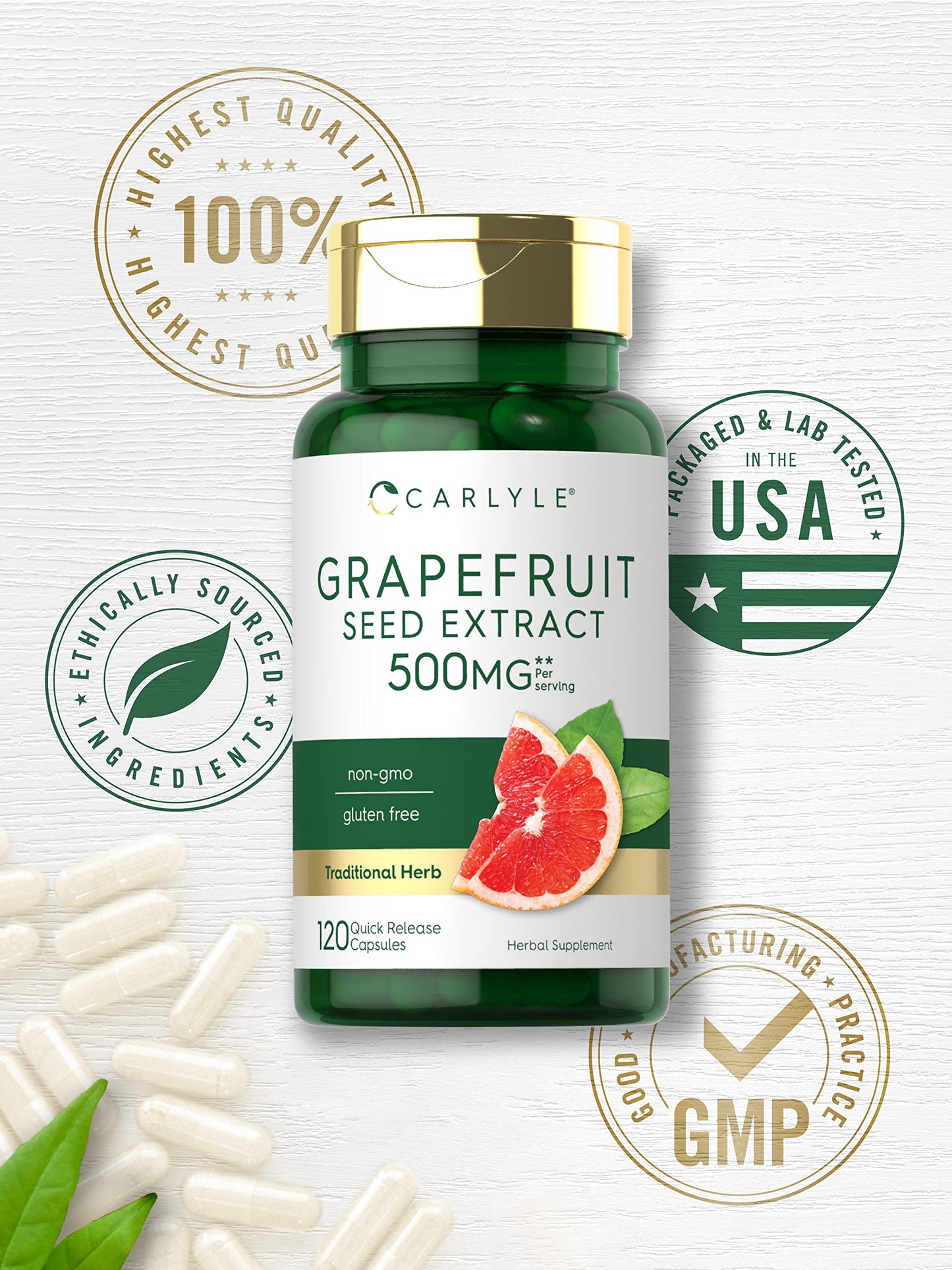 Carlyle Grapefruit Seed Extract | 500 mg 120 Capsules | Maximum Strength | Non-GMO CarlyleUS supplements