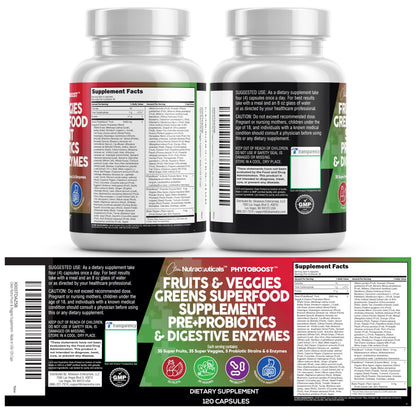 Clean Nutraceuticals Fruits and Veggies Supplement Reds & Green Superfood - Balance of Over 70 Fruit & Vegetable Supplements Capsules with Probiotics Prebiotics Clean NutraceuticalsUS supplements