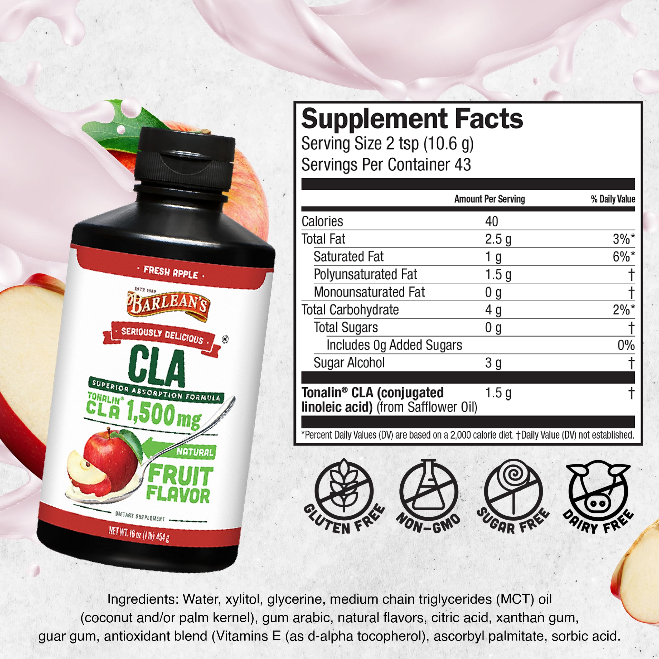 Barlean's Fresh Apple with 1,500 mg of Tonalin CLA - Gluten-Free, Vegan, Kosher Barlean'sAu supplements