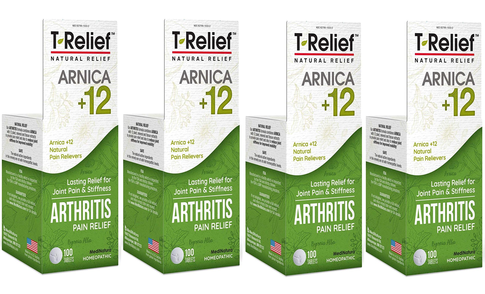 MediNatura T-Relief Extra Strength Arthritis Pain Reliever Arnica +12 Natural Medicines for Joint Soreness Stiffness Aches, Quick Dissolving Pain Relief for Women & Men - 100 Tablets (4 Pack) MediNaturaAu supplements