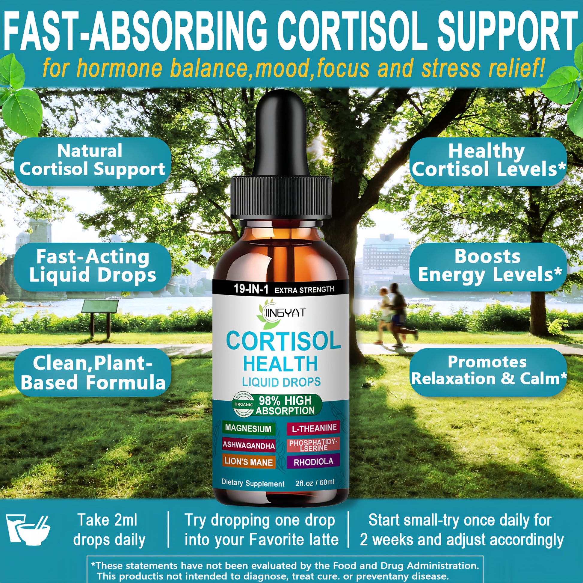 Cortisol Supplements for Women,19-in-1 Cortisol Supplement Liquid Drops w/Magnesium,L-Theanine,Ashwagandha,Omega-3, High Absorption Hormone Balanced for Women Drops - Sleep Focus Mood, Non-GMO JINGYATAu supplements