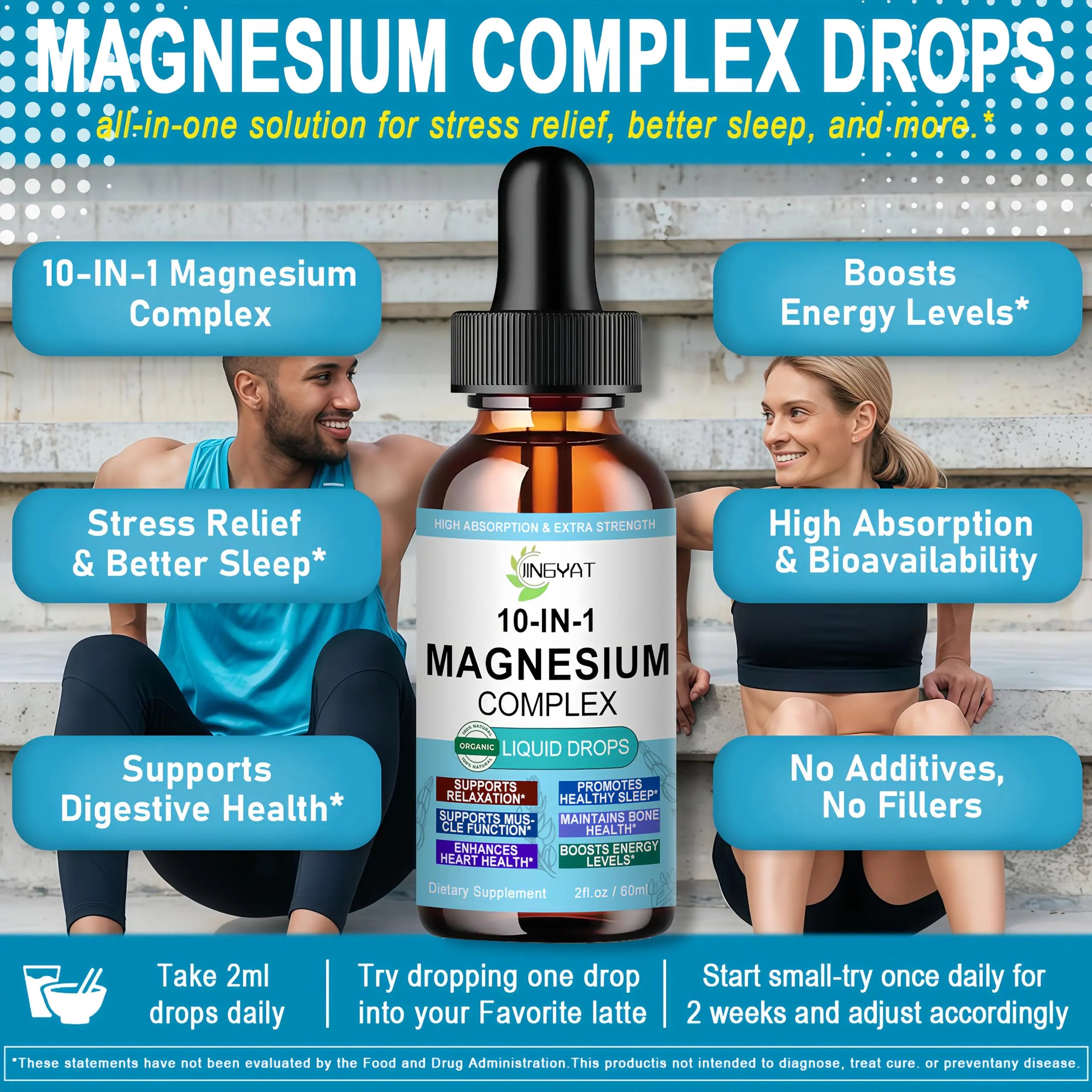 High Absorption Magnesium Complex Drops | 10-in-1 Liquid Magnesium Complex for Women & Men with Glycinate,Citrate,Taurate | for Stress Relief,Sleep,Heart Health | Vegan,Non-GMO,Fast-Acting Formula JINGYATnz supplements