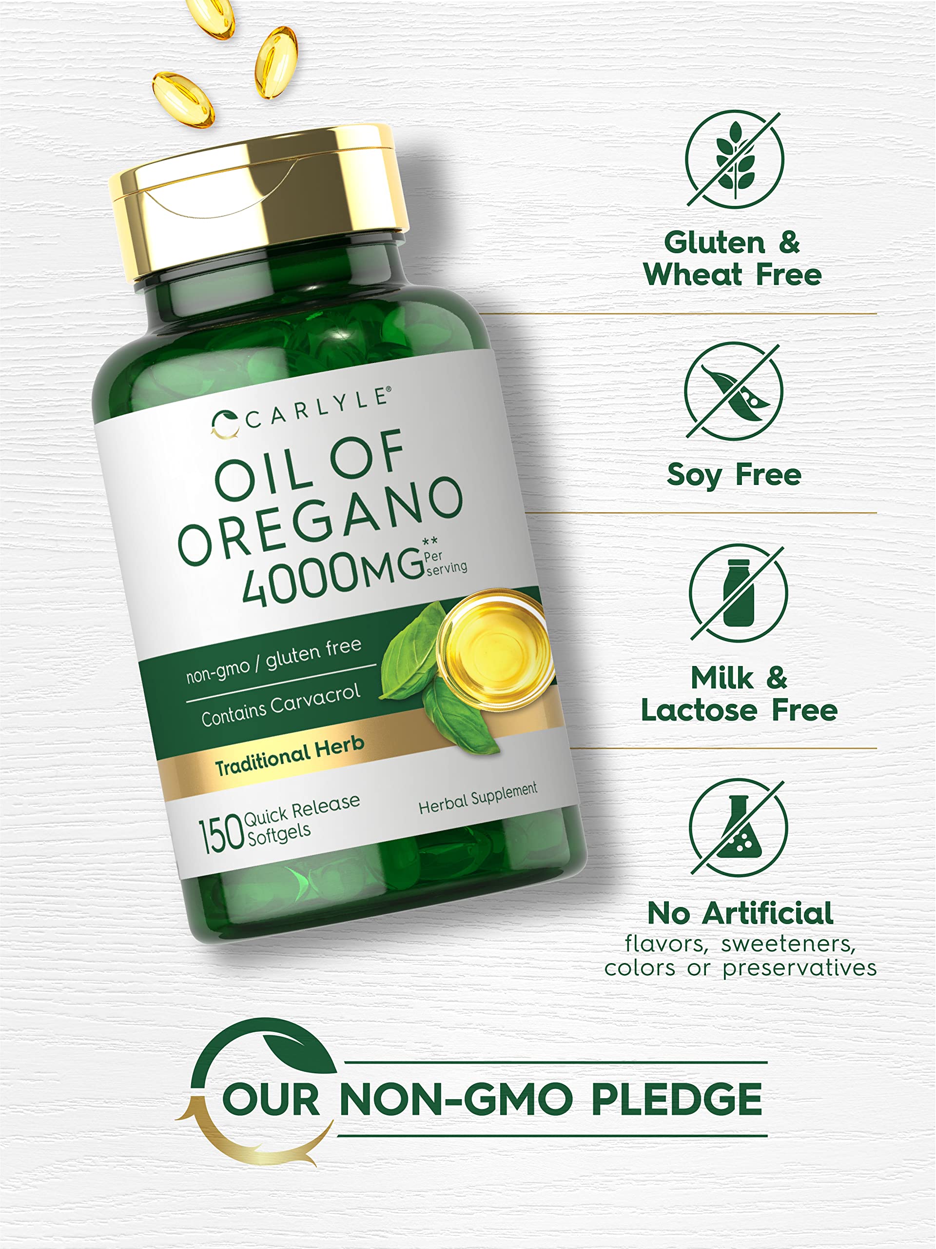 Oregano Oil Extract | Max Potency | 150 Softgel Capsules | Non-GMO and Gluten CarlyleUS supplements