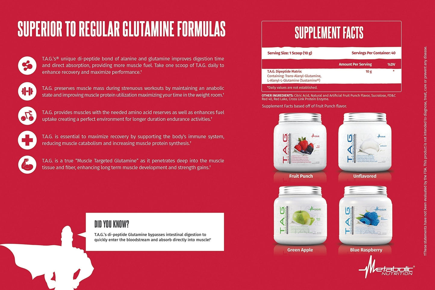 Metabolic Nutrition, TAG, Trans Alanyl Glutamine, 100% L-Glutamine Peptide Powder Metabolic NutritionUS supplements
