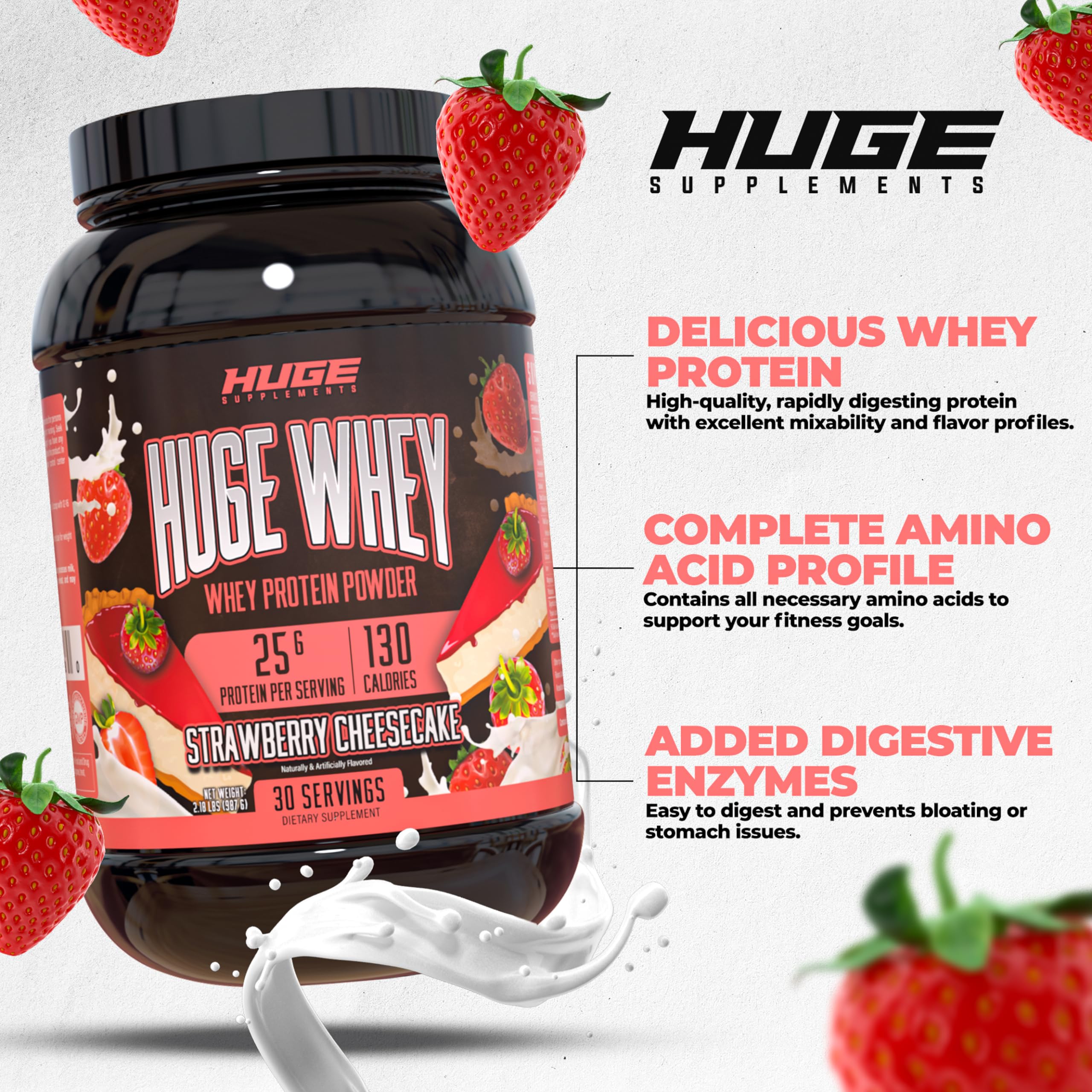 Huge Supplements, Whey Protein Concentrate Powder, Clinically Dosed Formula, 25g Huge SupplementsUS supplements
